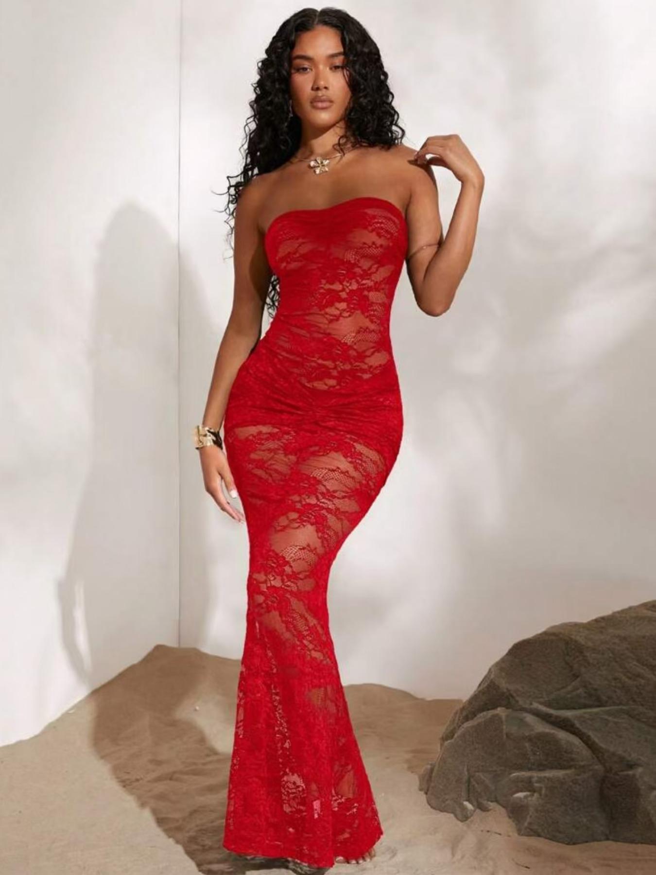 Women's Floral Lace Fishnet Dress, Elegant Fashion Dress for Party Club Dating Wear, Women Dress for Summer, Floral Print Bodycon