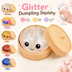 8.5cm Dumpling Squishies Stress Relief Balls, Handmade Squeeze Fidget Toys With Steamer Storage Case, Soft TPR Slow Rebound Big Bun Squishy, Realistic Food Shaped Sensory Squeeze Toy, Anxiety Relief & Focus Decompression Prop,