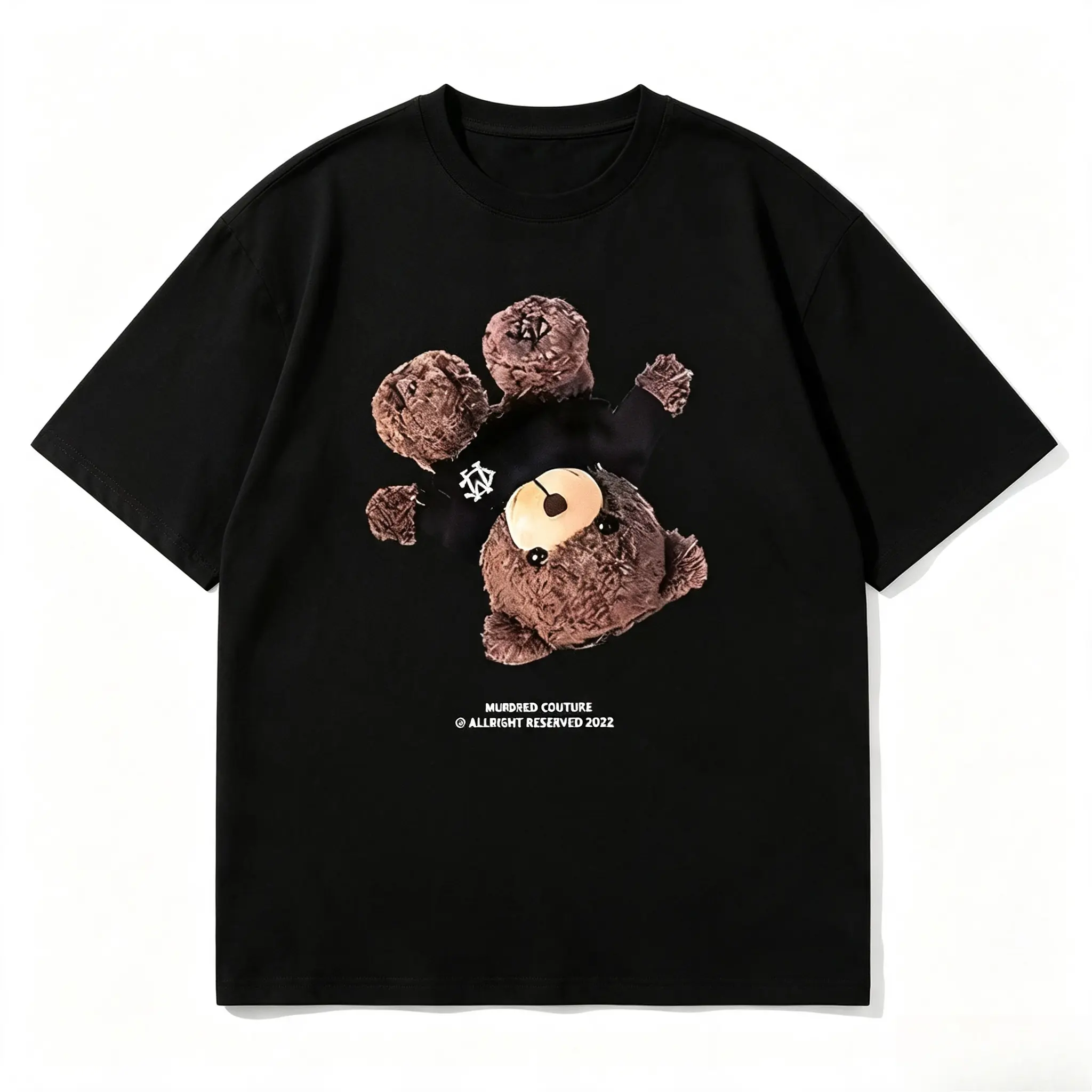 Upside Down Brown Plush Teddy Bear Graphic Cotton T-Shirt, Oversized Comfort Fashion Outfit, Cute Streetwear Casual Top, Perfect Valentine’s Day Holiday Gift for Lovers, Family, Friends for Him Her