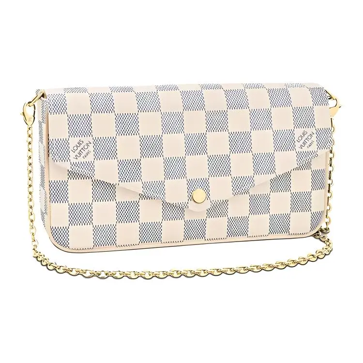 Louis Vuitton Pochette Felicie Crossbody Bag for Women, Checkered Envelope-Style Clutch in White Coated Canvas and Leather