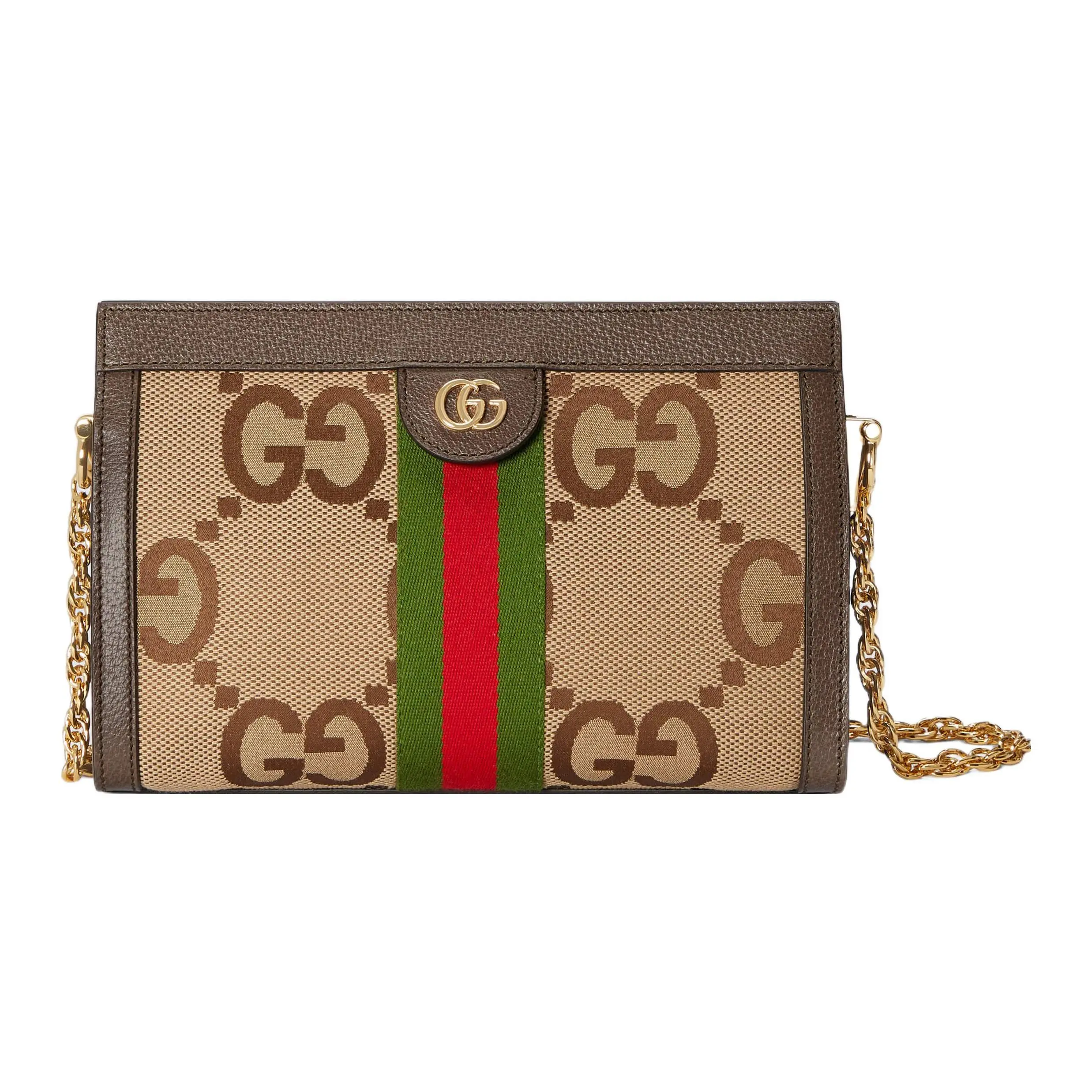 Gucci Ophidia Super Double G Vintage Monogram Striped Canvas and Leather Chain Crossbody Bag for Women in Beige Brown