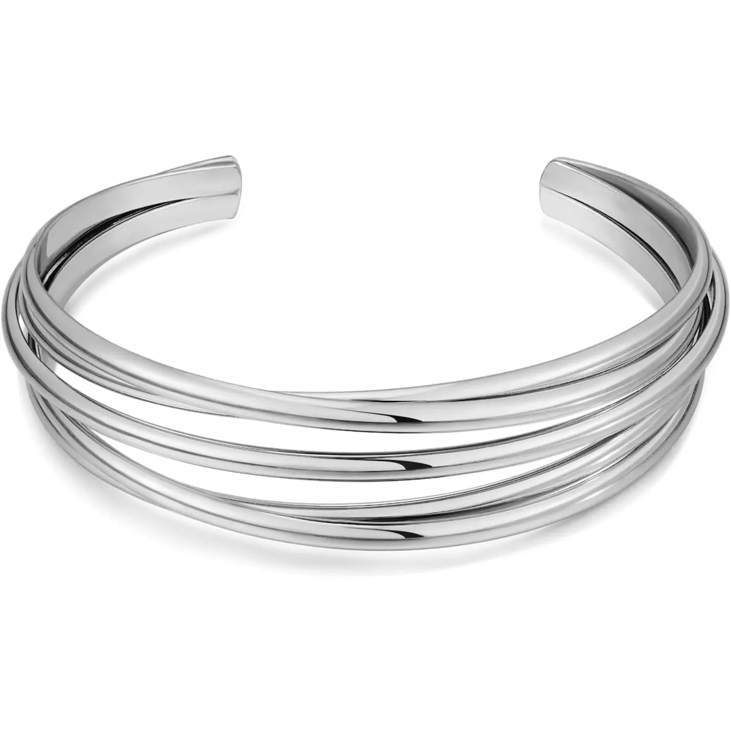 Chunky Cuff Bracelets for Women Multi-layer  Wire Open Bangle Bracelet Adjustable Chunky Wide Open Wrist Arm Cuffs Wrap Bracelet /White