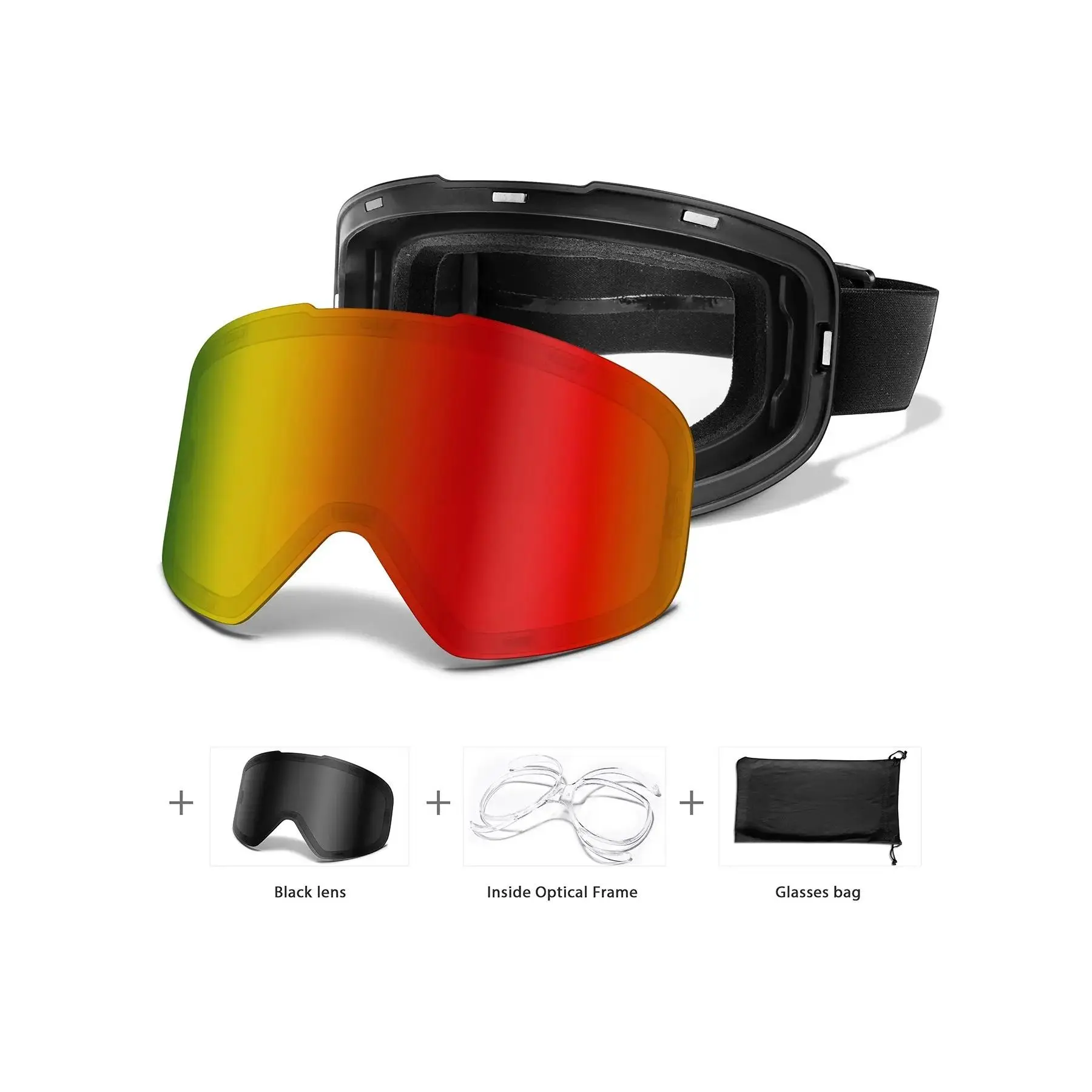 Ski Goggles with UV400 Protection+ Replacement Lenses, Anti-Fog, Interchangeable Magnetic Lenses, OTG-Friendly, Frameless Design, Snowboard Goggles for Men Women, Skiing Goggles, Skiing Eyewear