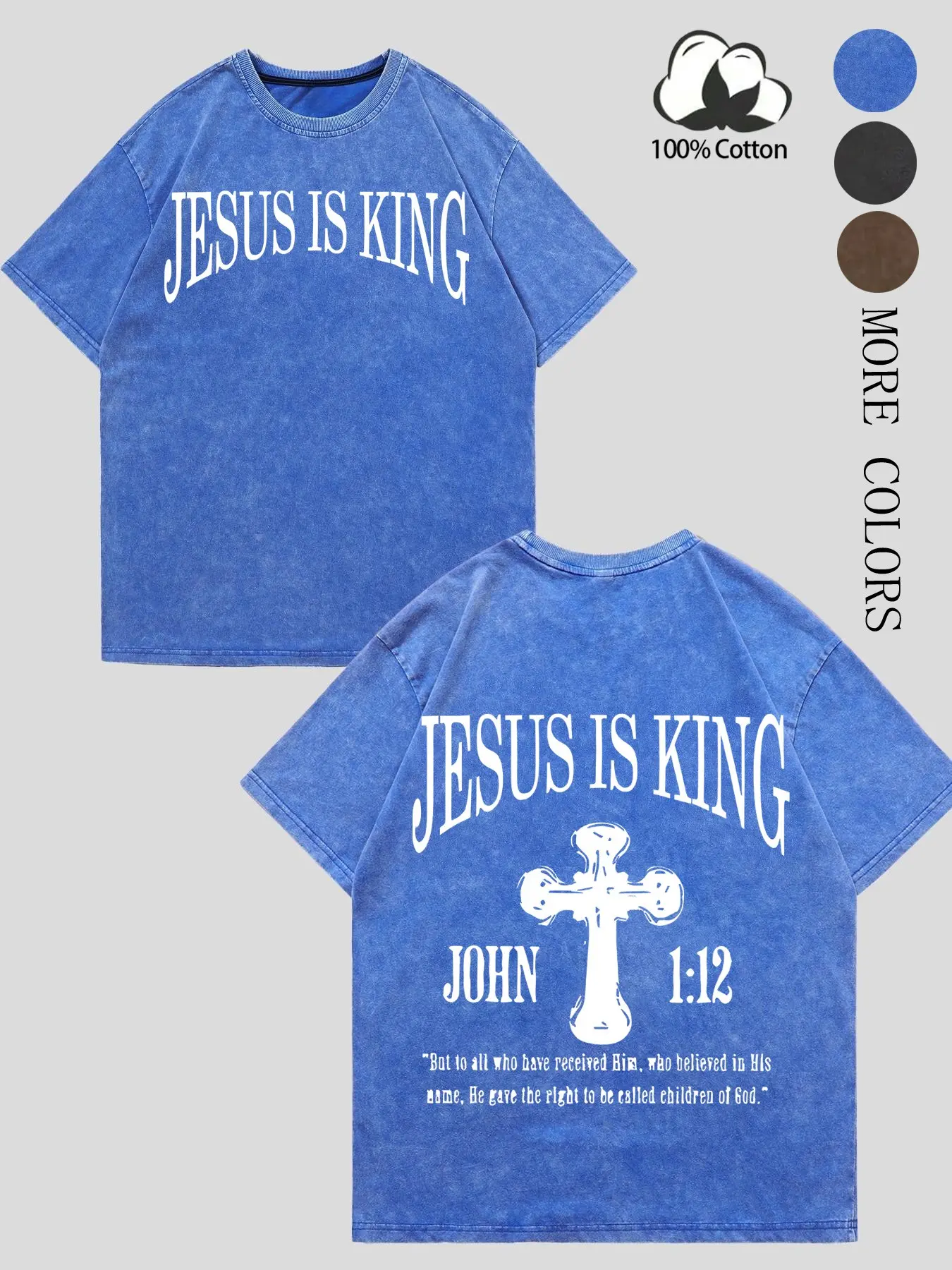 Men’s and women’s identical cotton short-sleeved T-shirts. Jesus is Good is the popular slogan, with a cross-pattern print. Heavy-weight, water-washed cotton T-shirt. High-quality, classic, retro, stylish, streetwear cotton piece suitable for Christian be