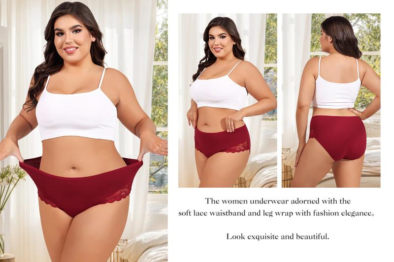 LEVAO Womens Underwear Cotton Cheeky Bikini Plus Size Lace Hipster Panty Stretch Full Briefs 6 Pack L-4XL