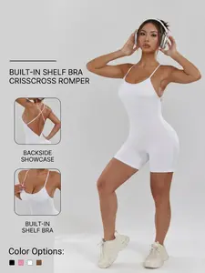 Summer Women's Padded Romper, Slim-Fitting Shapewear, Adjustable Back Buckles, High Elastic Breathable Design, Ideal for Sports Dance Fitness
