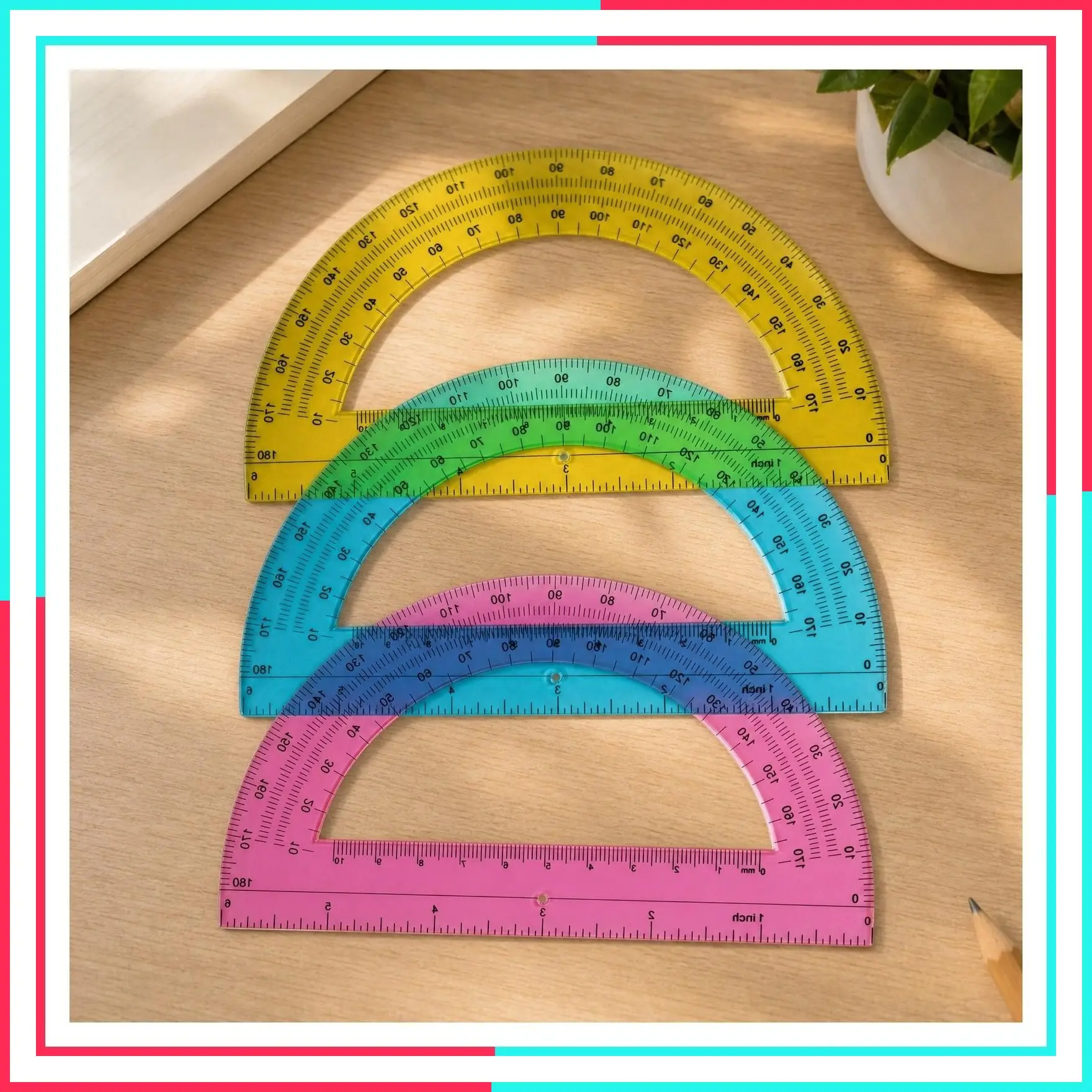 4 Inch Protractor Set, 3 Pack - Clear Plastic Protractors for Measuring Angles, 180° Small Math Geometry Tool for Students and School