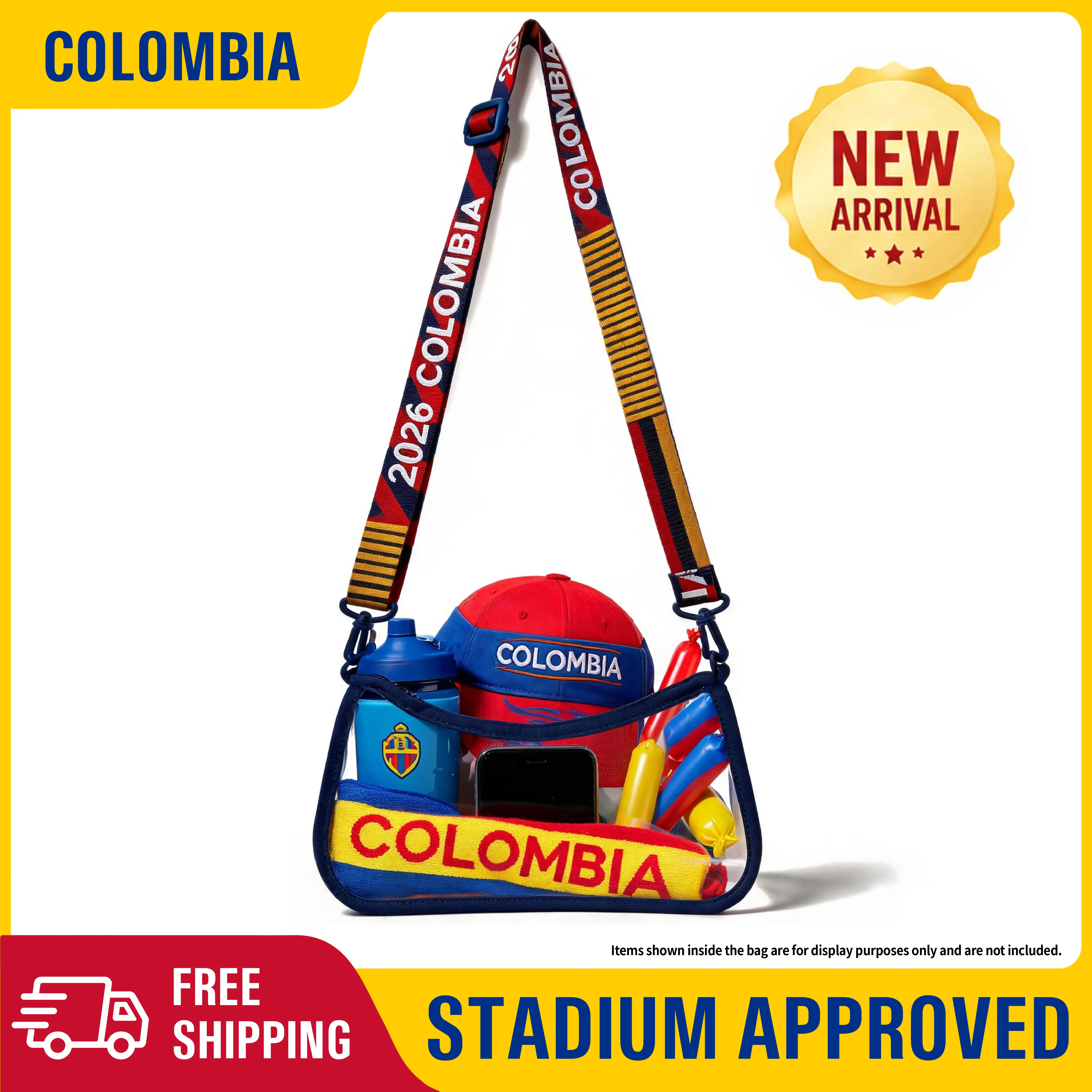 Clear Stadium Approved Crossbody Bag, Colombia-Inspired Strap, Soccer 2026 Fan Bag for Gameday, Concerts & Festivals