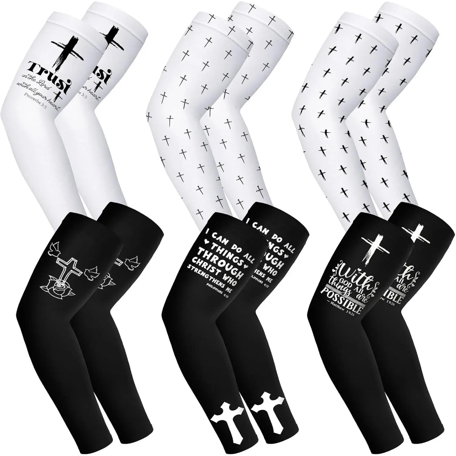 6 Pairs Faith Cross Arm Sleeve Baseball Cooling Sleeve Youth Jesus Christian Gift for Basketball Football Accessory