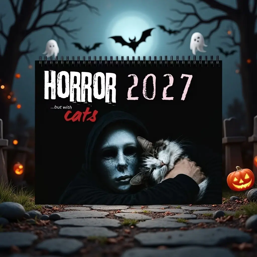 Gothic Horror Calendar 2027, Strange Cat Design, Creative Desktop Decor, Halloween & Christmas Countdown, Perfect Gift Choice