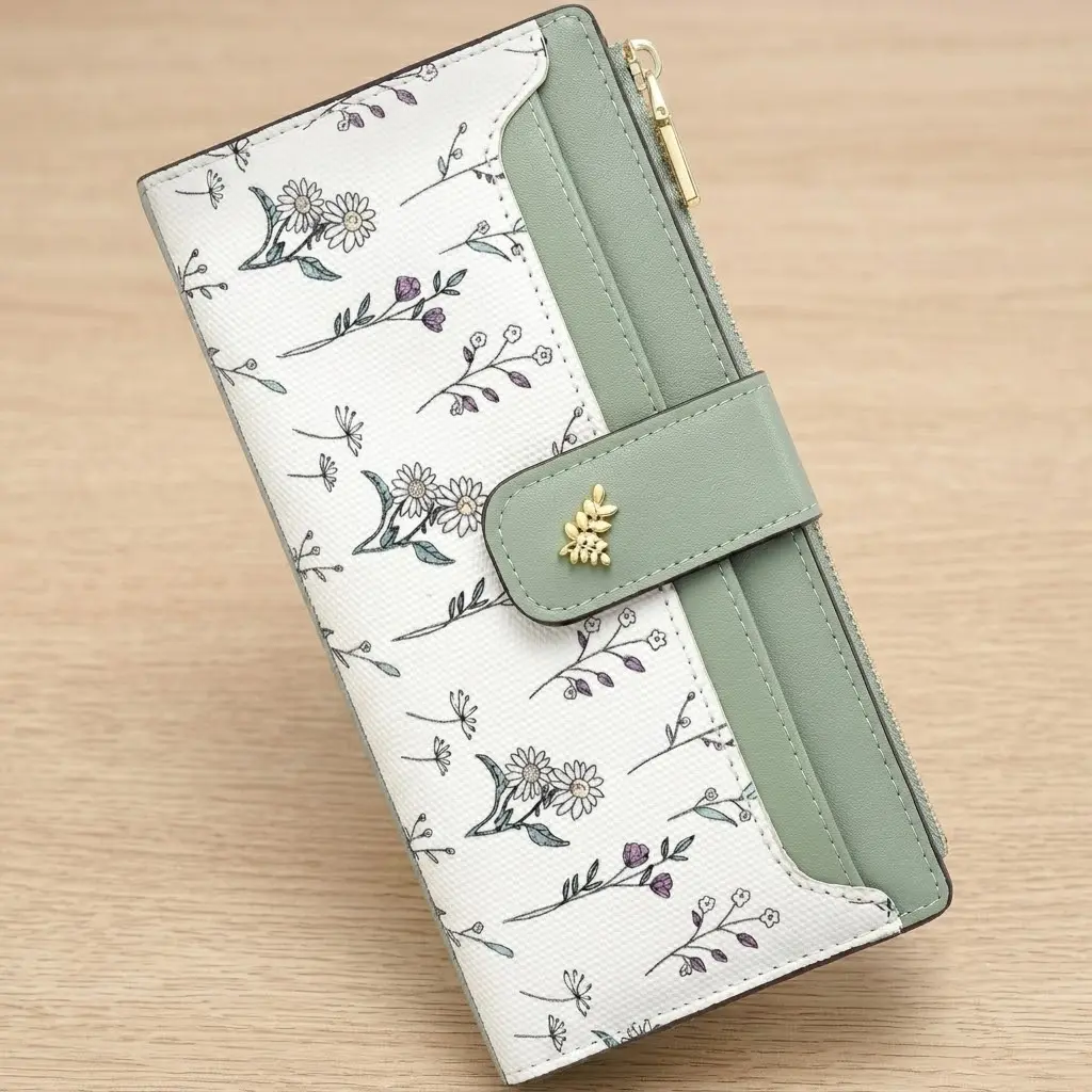 Women's Slim Bifold PU Leather Wallet With RFID Blocking High-Capacity Zipper Pocket Floral For Daily Use Festive Party Gift
