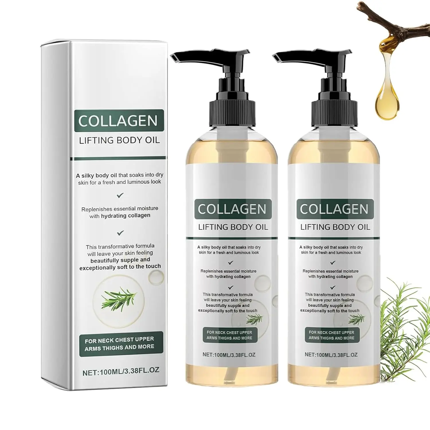 Collagen Lifting Body Oil After Shower, collagen oil for skin tightening, Moisturizing Anti Aging Silk Body Oils for Women & Men, Helps Soften Appearance Of Crepey Skin for All Skin Types
