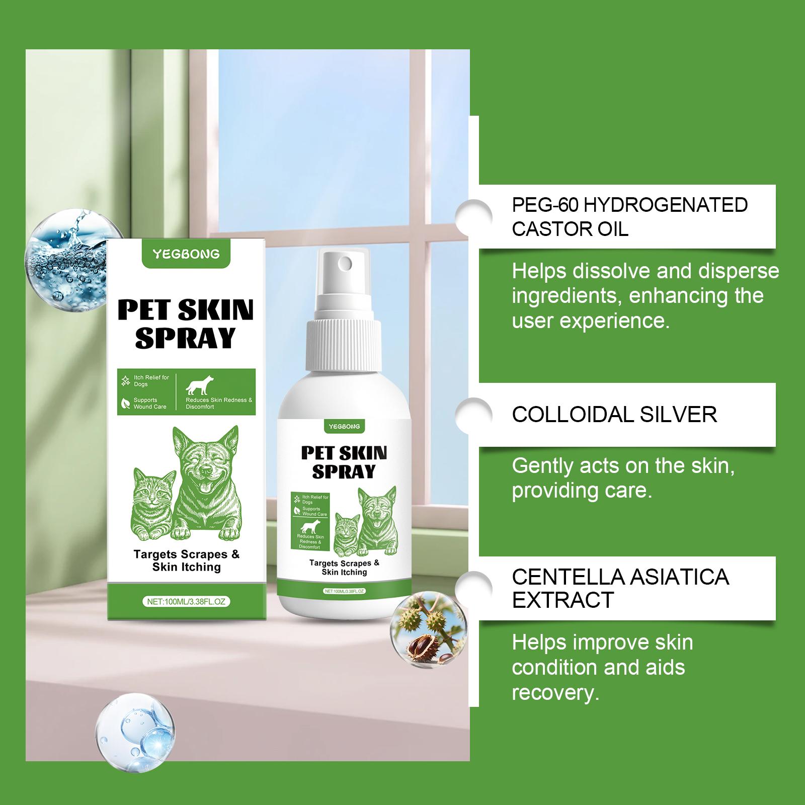 Yegbong Pet Skin Spray with Colloidal Silver & Centella Asiatica for Itchy Skin Relief and Wound Care 100ml