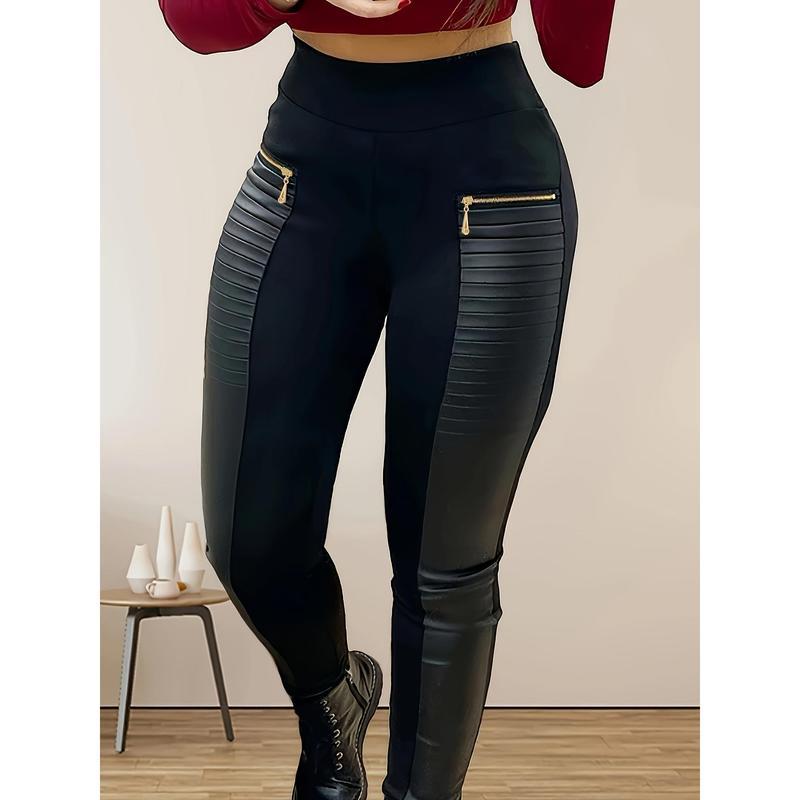 Plus Size   Womenswear  Leggings, Stylish Zip Front Casual High Waist Stretchy Leggings, Women's Plus Size Clothing  Bottom