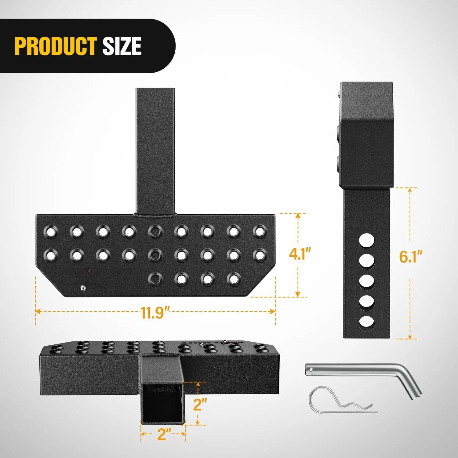 Hitch Step with 2" Hitch Receiver Rear Bumper Guard Protector 11.9 Inch with 5/8" Hitch Pin Clip Upgraded Textured Black Anti Slip Hitch Step Bar for Pickup Truck Car SUV