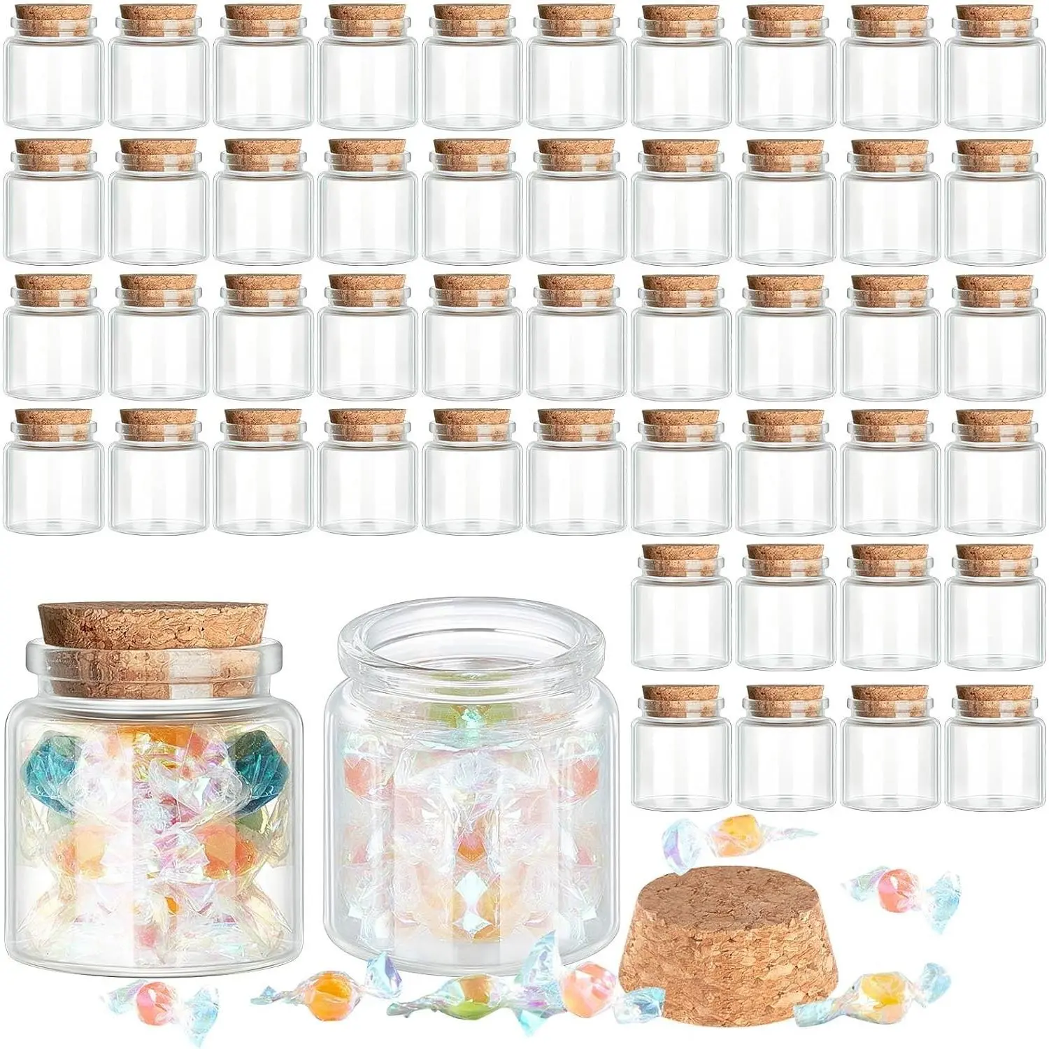 24 Pcs Small Glass Jars with Cork Lids, Mini Potion Bottles Bulk Tiny Wishing Vial Spell Jars for DIY Art Crafts Gift Father's Day Graduation Wedding Birthday Party Favors (50ml/1.7oz)