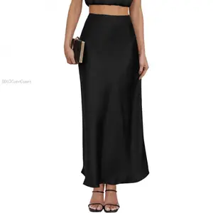 Women's Satin Maxi Skirt High Waisted Elastic Waistband Silk A-Line Casual Party Leopard Print Long Skirts for WomenDD17CoreComet