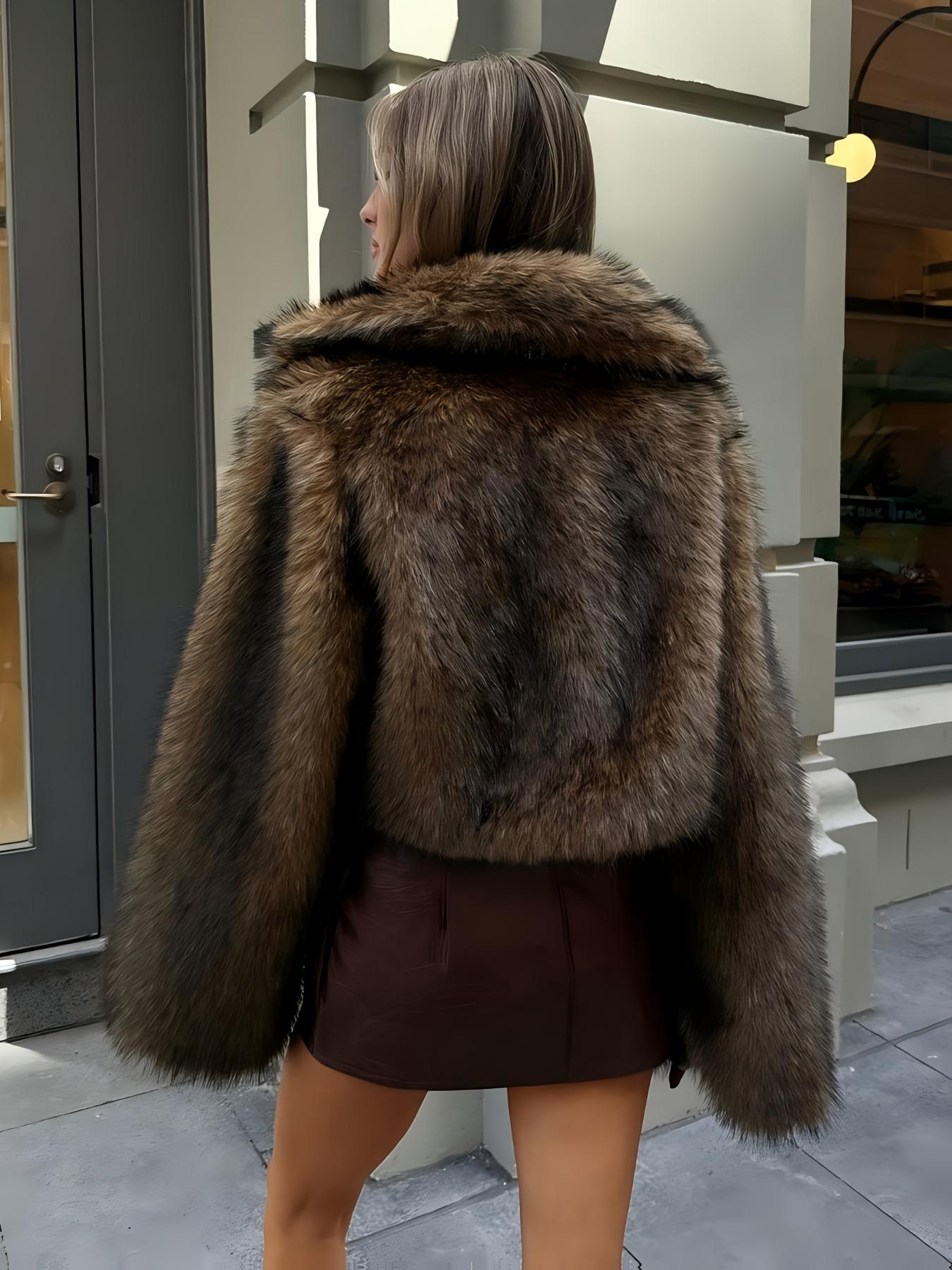 Eco-Friendly Faux Fur Woven Cropped Short Coat, Women's Fashionable Winter Outerwear, Warm and Stylish Jacket, Perfect for Cold Weather Eco-Friendly Faux Fur Woven Cropped Short Coat, Women's Fashionable Winter Outerwear, Warm and Stylish Jacket, Perfect for Cold Weather