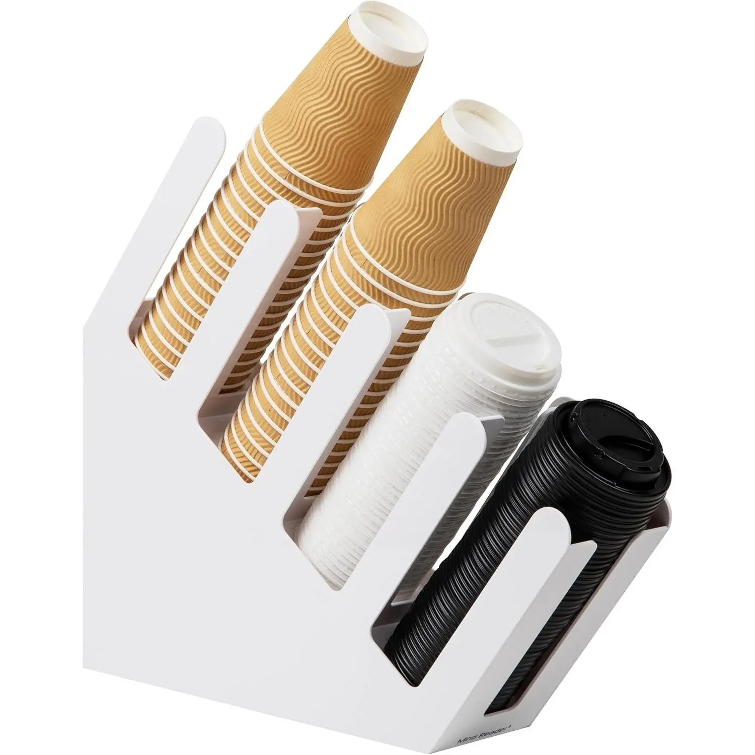 Cup and Lid Dispenser, Countertop Org, Coffee Bar, Beverage Cup, Kitchen, Breakroom, 4"L x 18"W x 16"H, White