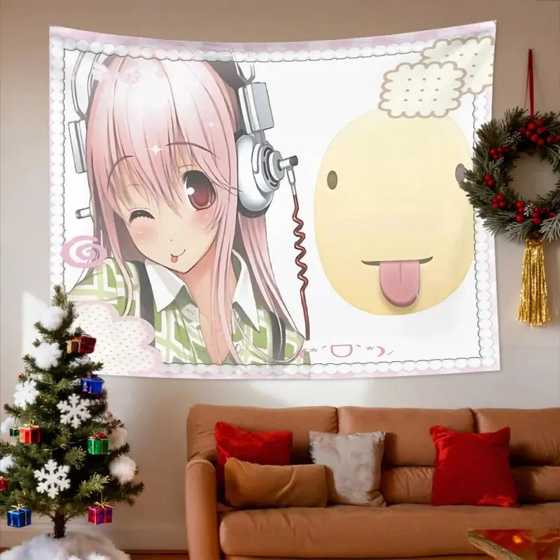 Super Sonico Funny Meme Tapestry Japanese Anime Wall Hanging Bedroom Bedhead Dorm Party House Backdrop Decoration
