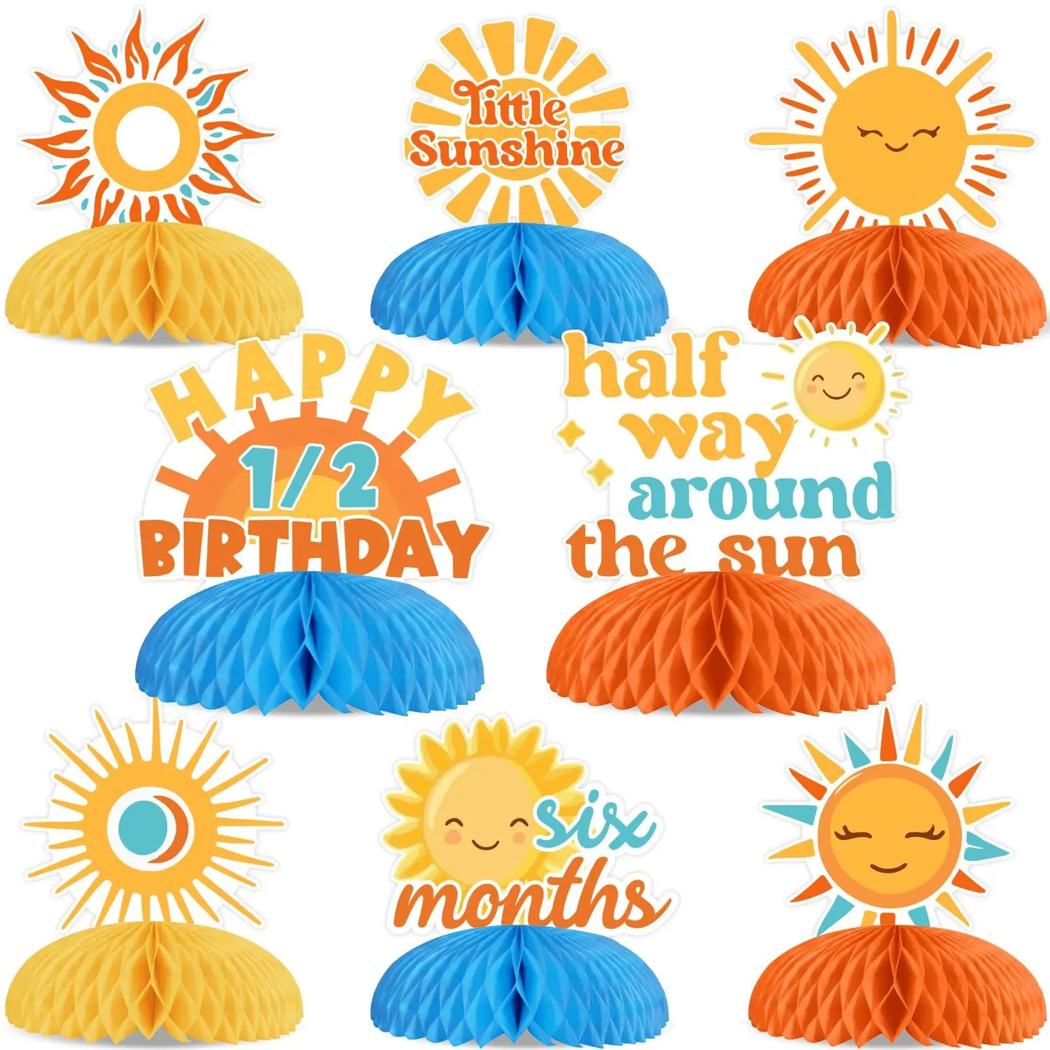8 Pieces Sun Honeycomb Centerpieces Half Way Around The Sun Table Toppers Decorations Boho Sun Themed 6 Months 12 Birthday Baby Shower Party Supplies