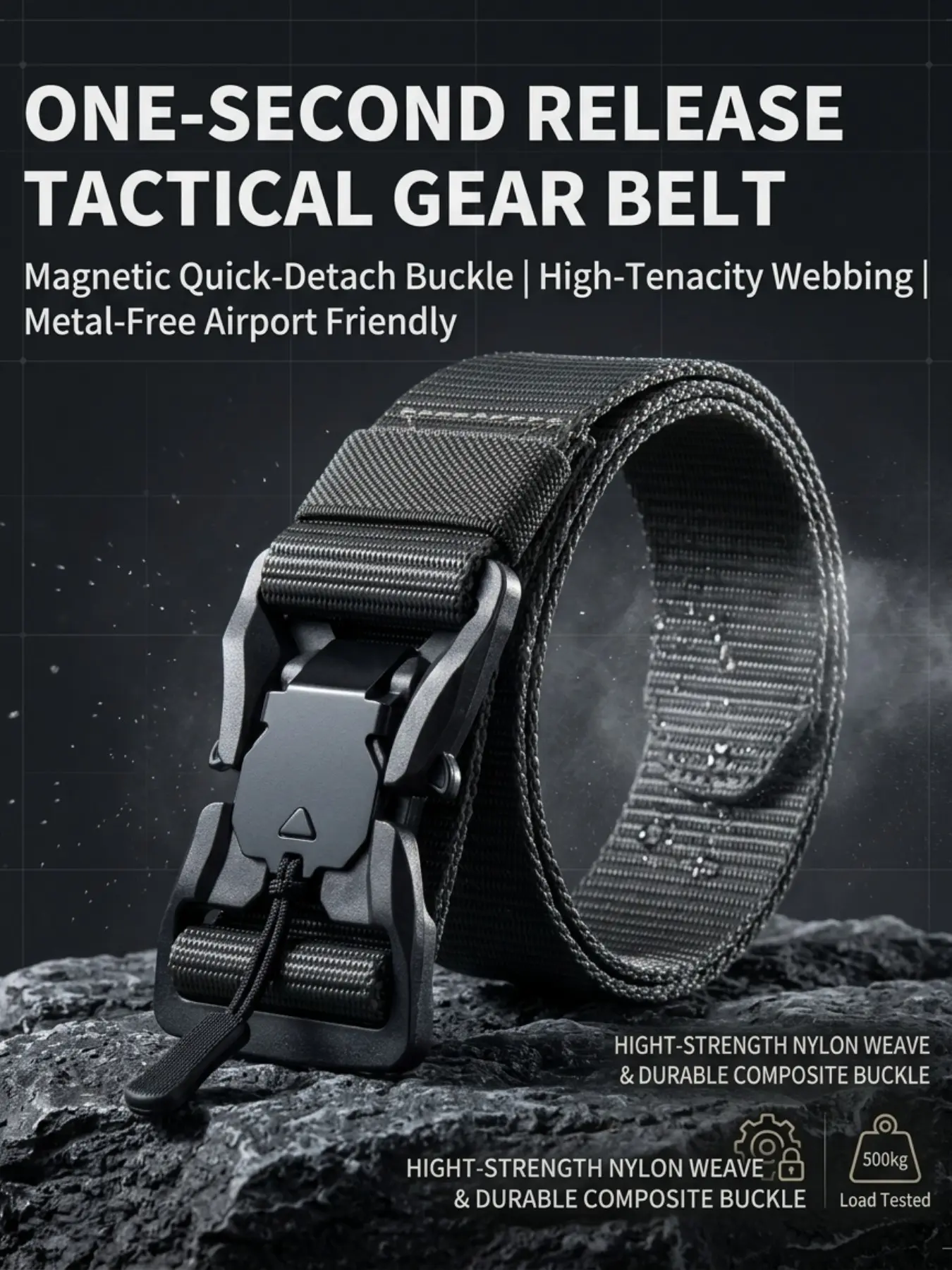 Men Tactical Nylon Belt, Magnetic Quick Release Buckle, Adjustable Edc Waist Belt, Ideal for Outdoor Hiking and Work