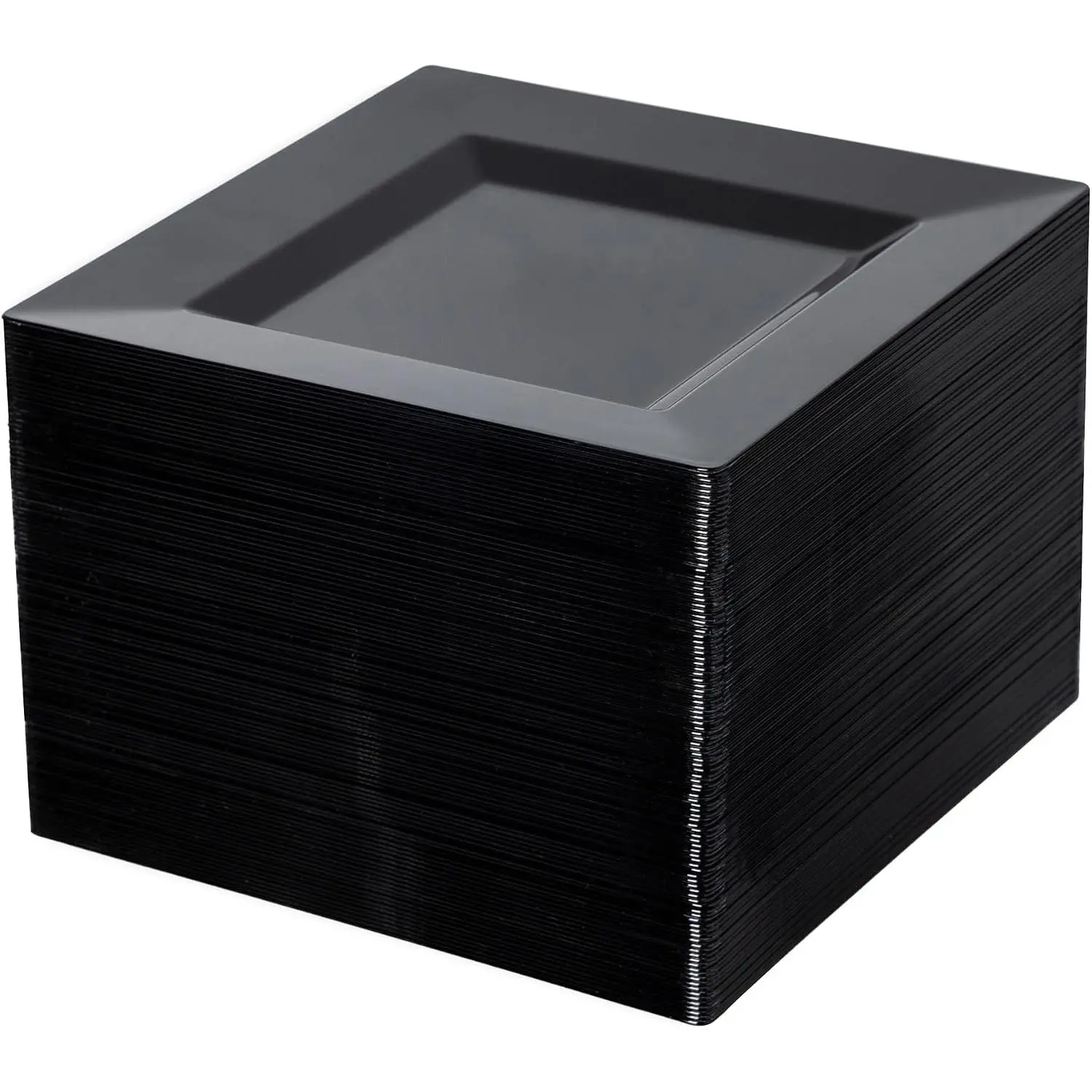 100 Pack Black Plastic Square Dessert Plates, 6.5" Disposable Salad Plates Heavy Duty Plates for Party, Wedding, Christmas, Easter