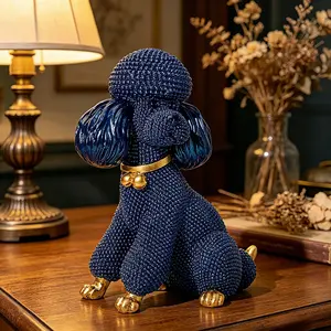 Resin Poodle Statue Ornament, Beaded Dog Sculpture with Bell, Home Office Decor, Ideal Gift for Dog Lovers, Wedding, Christmas, Birthday