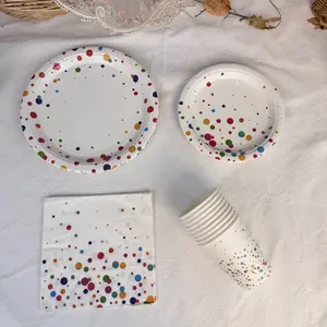 96pcs Rainbow Happy Birthday Disposable Plates Set, Party Dessert Serving Ware, Easy Cleanup, No Wash, Perfect for Birthdays