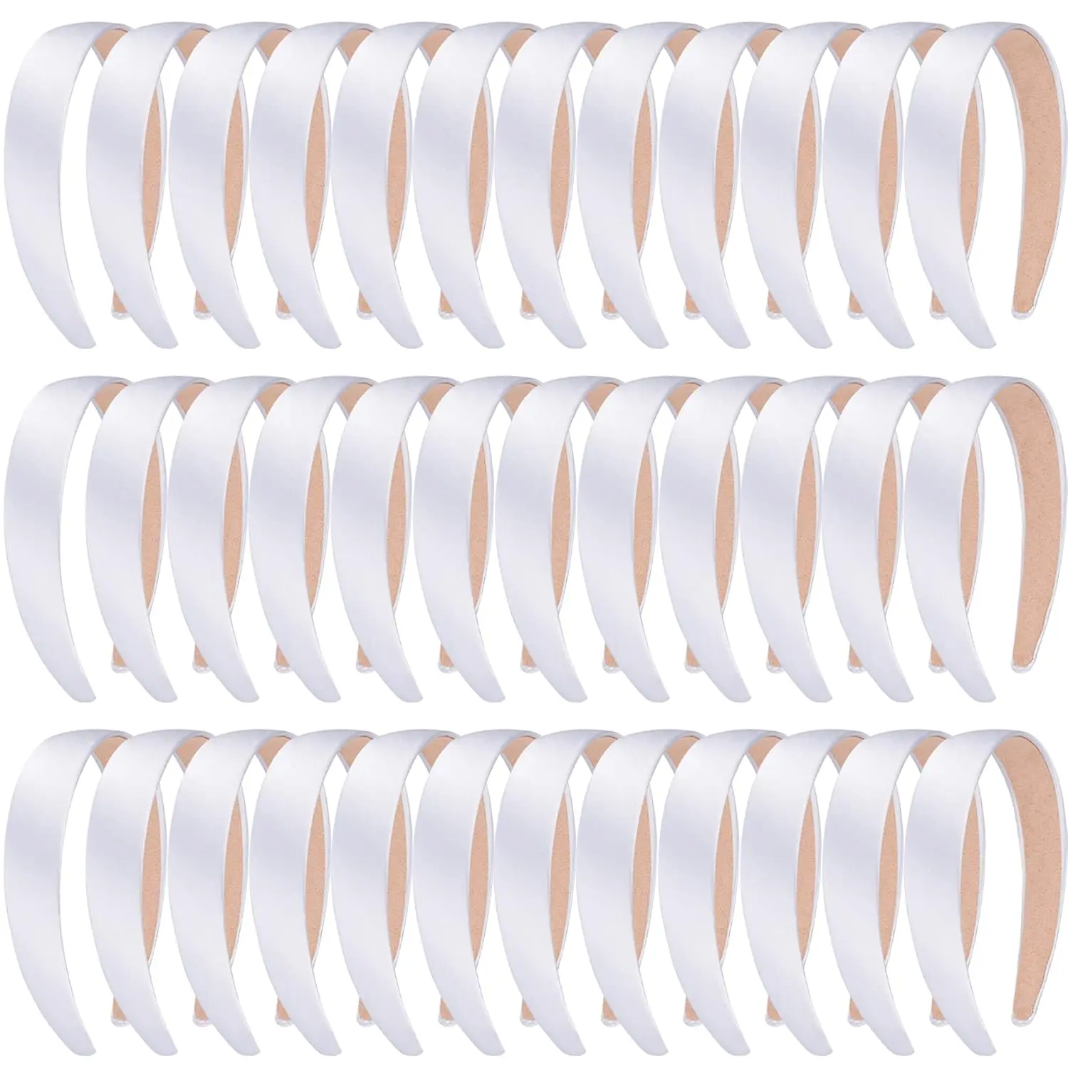 Women's 36 White Satin Headbands - 1 in Wide, Non-slip DIY Headbands, Headband