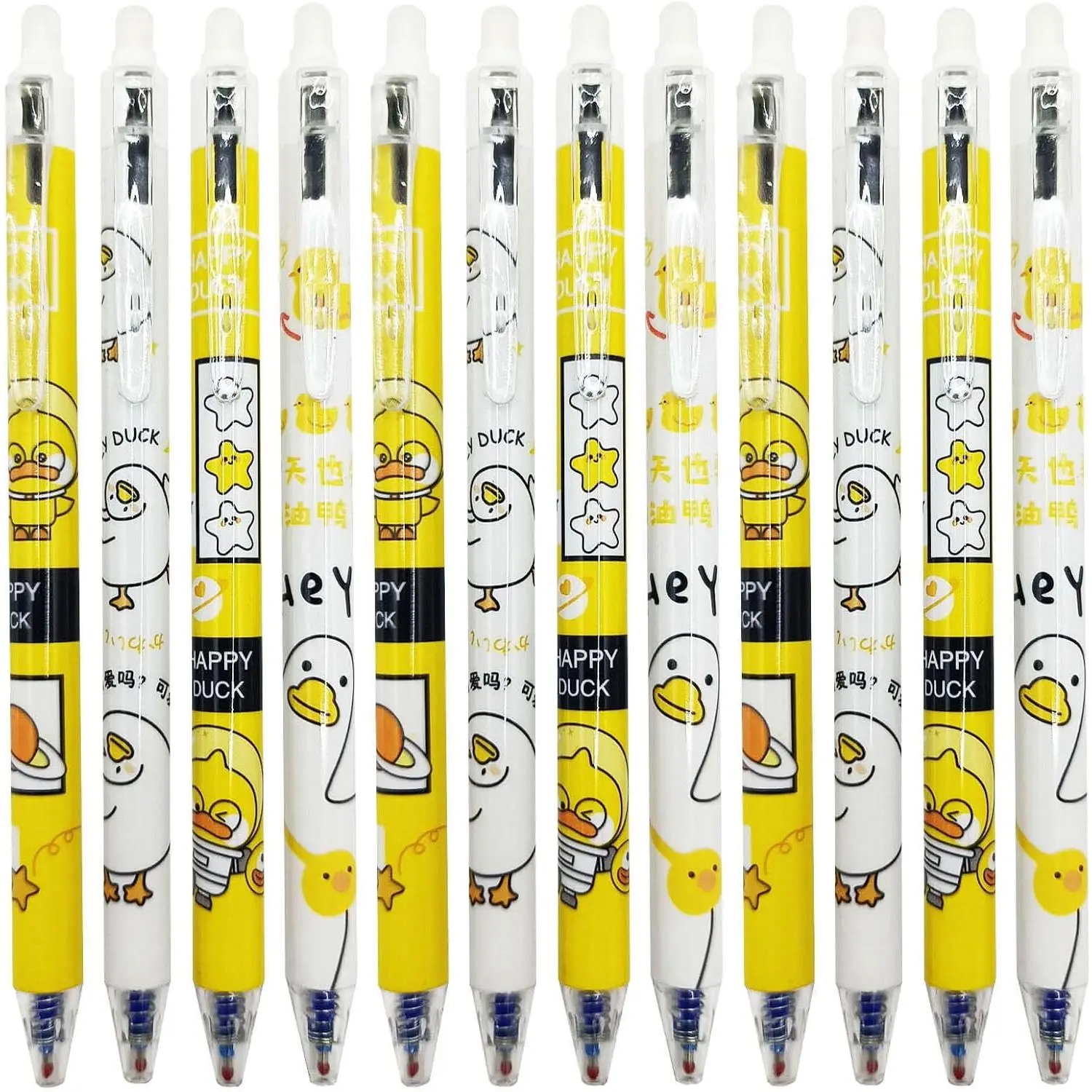 12 count Kawaii Yellow Duck Erasable Gel Pens, 0.5 mm Cute Cartoon  Retractable Writing Pen Office Stationery Supplies
