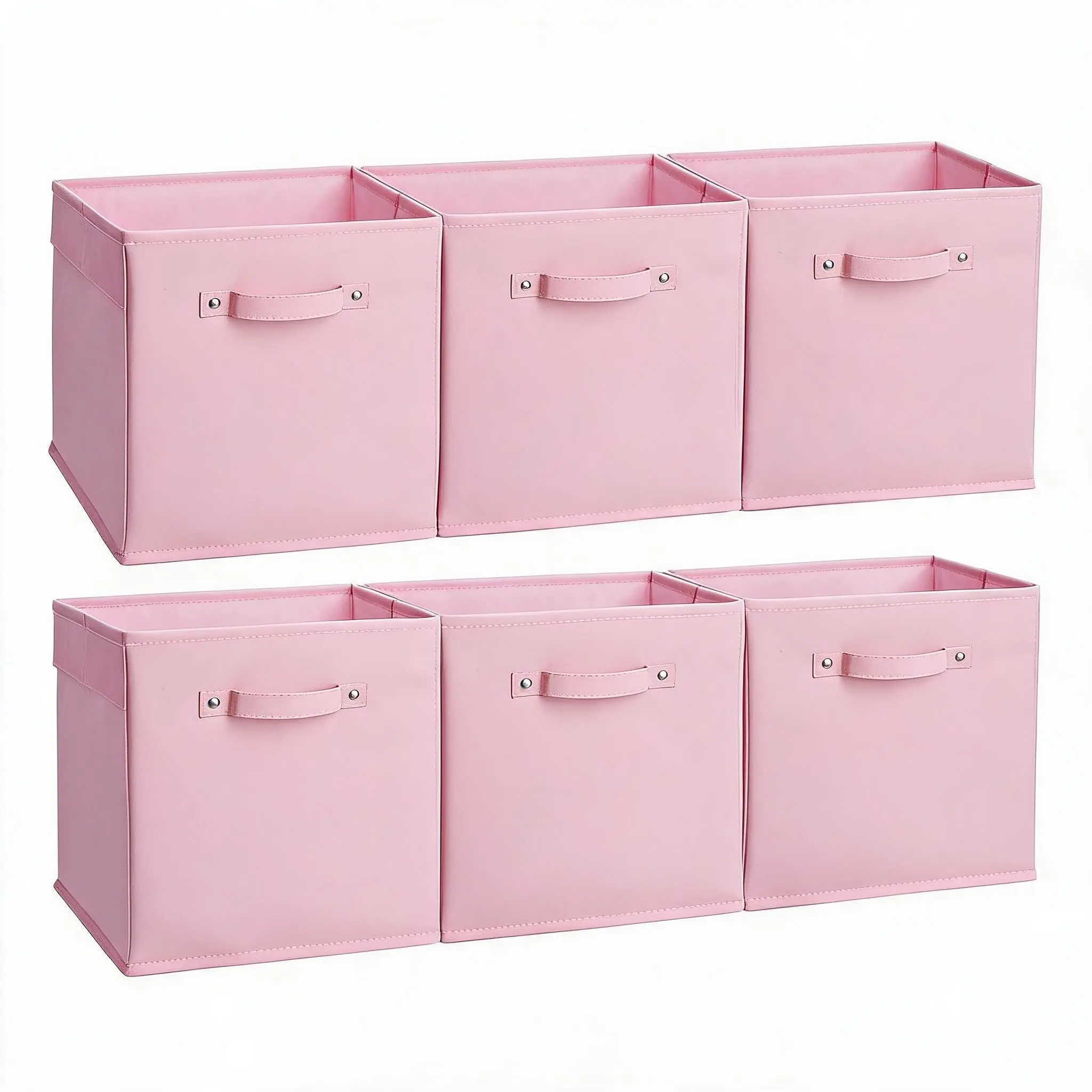GARVEE Collapsible Fabric Storage Cubes 6-Pack – 11 Inch Collapsible Open Bins with Faux Leather Handles – Organizer Boxes for Shelves & Closets – Durable Storage for Clothes & Toys, Pink