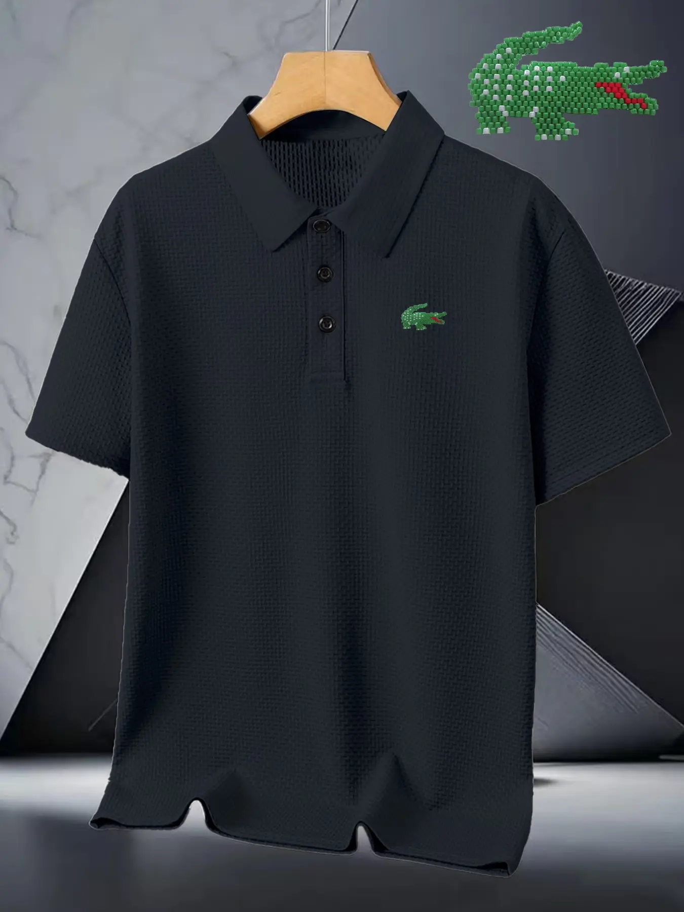 Men's Crocodile Pattern Print Button Down Shirt, Elastic Casual Breathable Four Seasons Comfortable Durable High End Polo Top