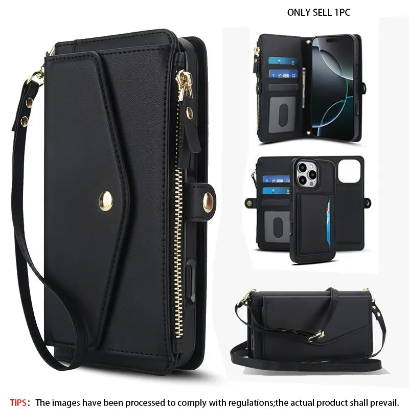 Suitable for iPhone 17 16e/16/15/14/13/12/11 Pro Max women's crossbody bag wallet case, Durable pu cover, supports magnetic wireless charging, with RFID shielded card clip, detachable magnetic phone case cross strap, wristband zipper phone wallet
