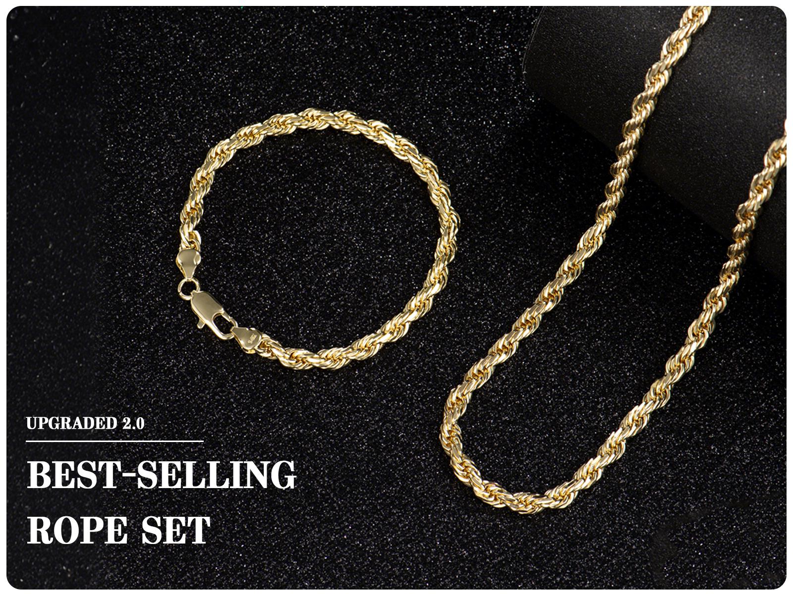 14K Gold-Plated Rope Chain Necklace for Men and Women,Upgraded Shine, Faceted Cut, Tarnish-Free, 6mm/8mm, 22"/24" Jewelry