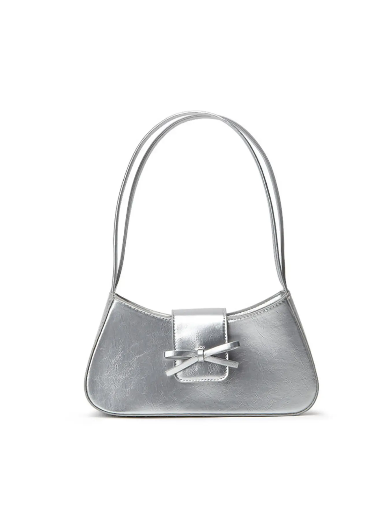 Butterfly Knot Silver Color Crossbody Shoulder Bag, Fashionable Plain PU Material, All Seasons Versatile Handbag for Women