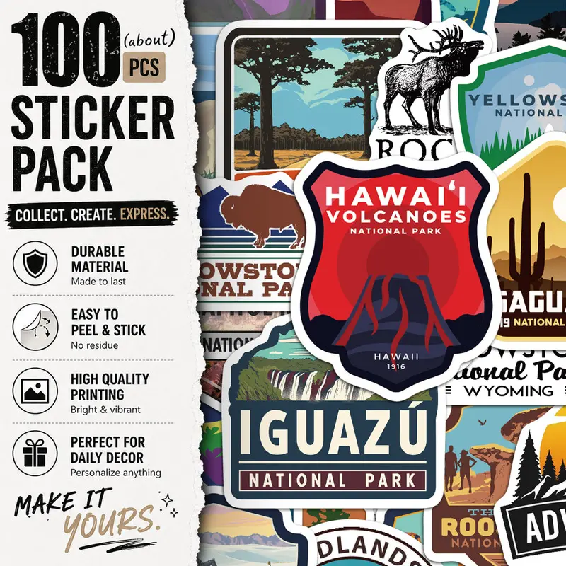 100PCS National Parks 1 Aesthetic Vinyl Stickers Pack for Laptop Water Bottle Phone Case Skateboard Journal Scrapbook DIY Decoration