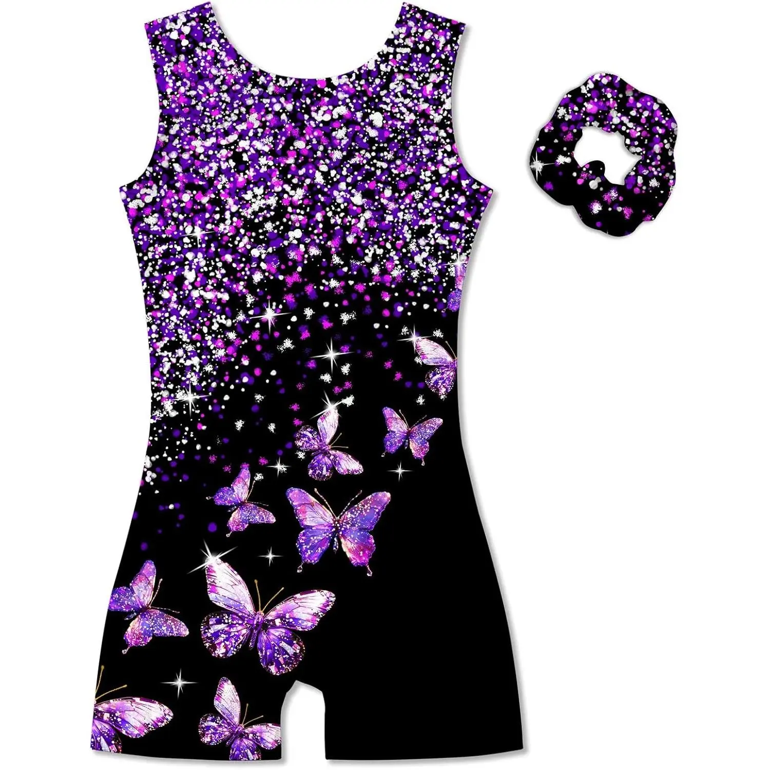 Girls' Gymnastic Leotards with Hair Scrunchie, Active Biketards for Ages 4-12(Gift)