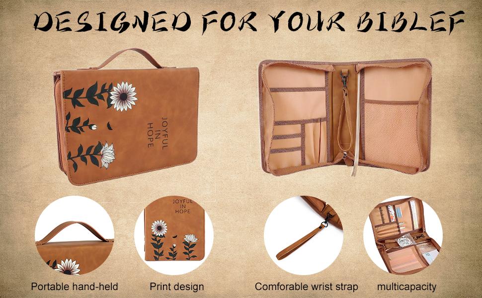 Leather Bible Cover Case with Durable Handle Quilted, Bible Journaling Kit, Bible Study Supplies & Christian Gift for Women and Teens
