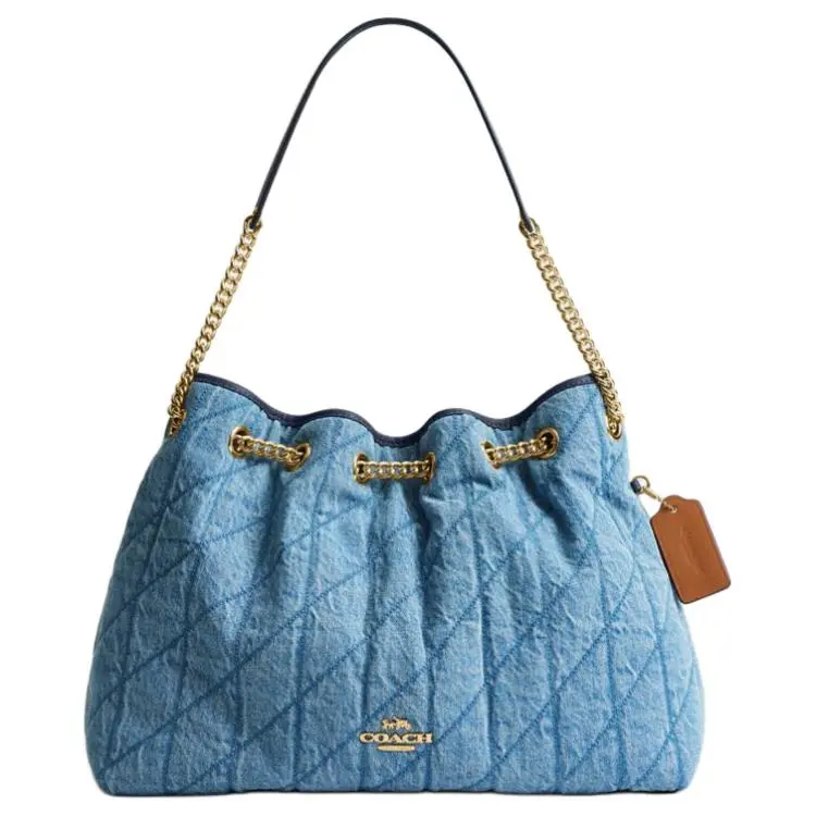 COACH Chain 35 Quilted Denim Crossbody Bag for Women, Large Blue Shoulder Bag