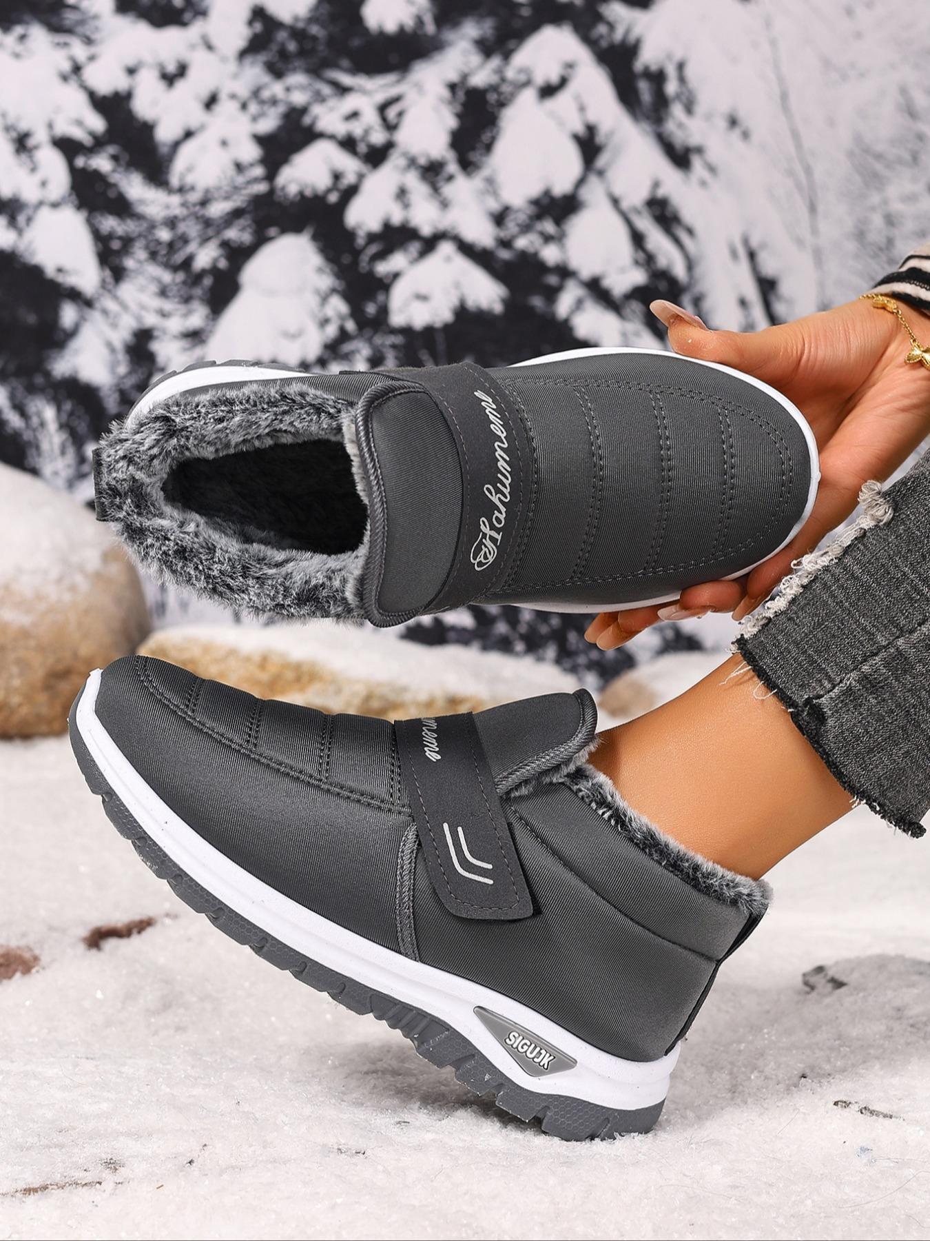 Women's Winter Snow Boots, Casual Warm Boots, Arctic Warmth Anti-Slip Thick PVC Sole, Fleece Lined Slip-On Outdoor Hiking Shoes, Round Toe Design