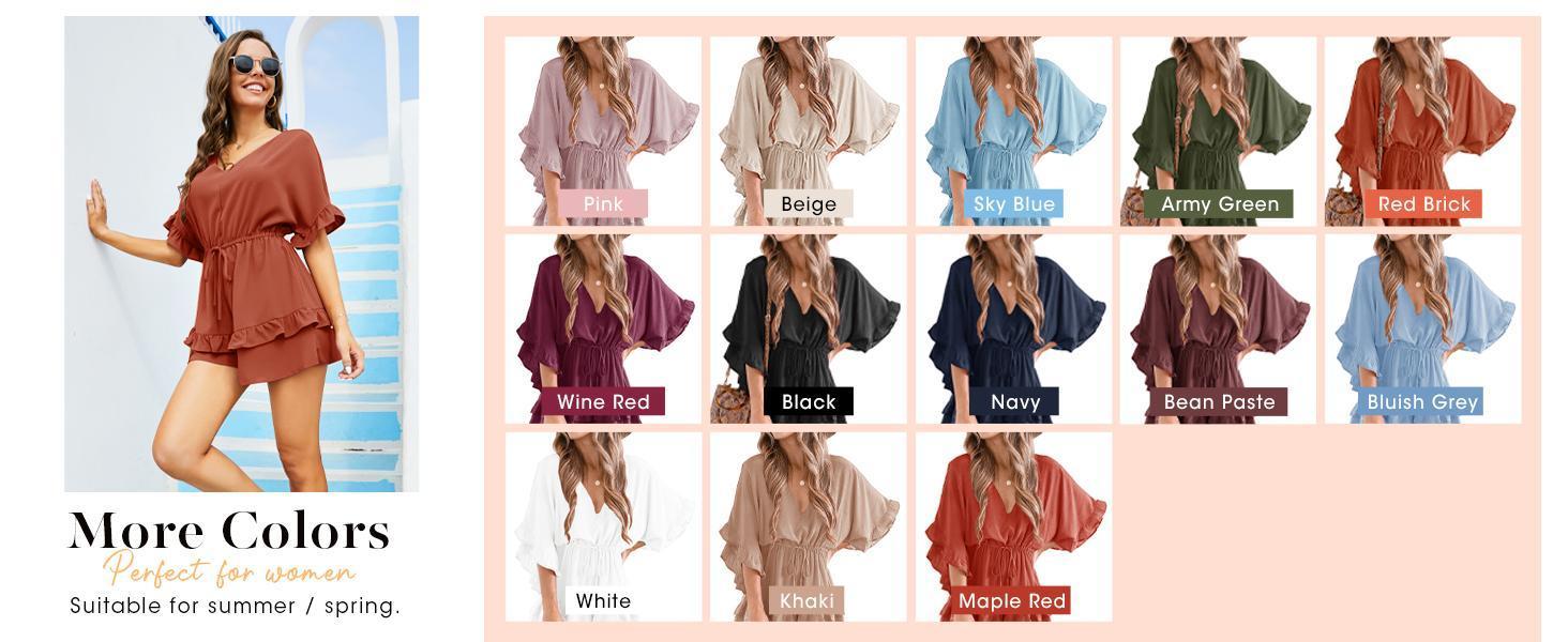 Imily Bela Womens V Neck Beach Romper Ruffle Layered Drawstring Waisted Shorts cute Jumpsuit Imily Bela Womens V Neck Beach Romper Ruffle Layered Drawstring Waisted Shorts cute Jumpsuit