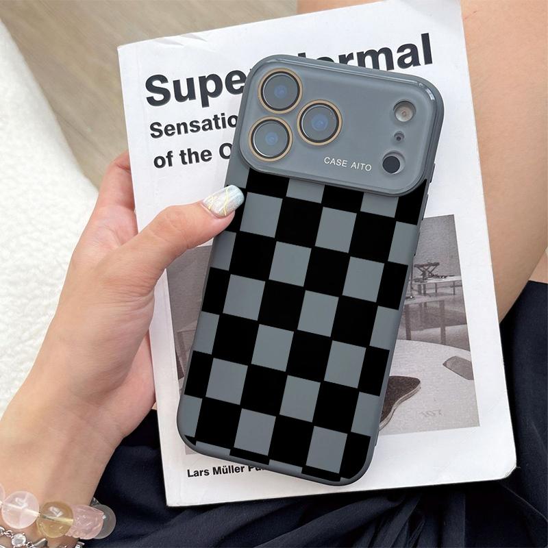 Dopamine Colored Checkerboard Pattern Ins Style Phone Case Ultra Skin Friendly Touch All Inclusive Lens Compatible with iPhone 17 16 15 14 13 12