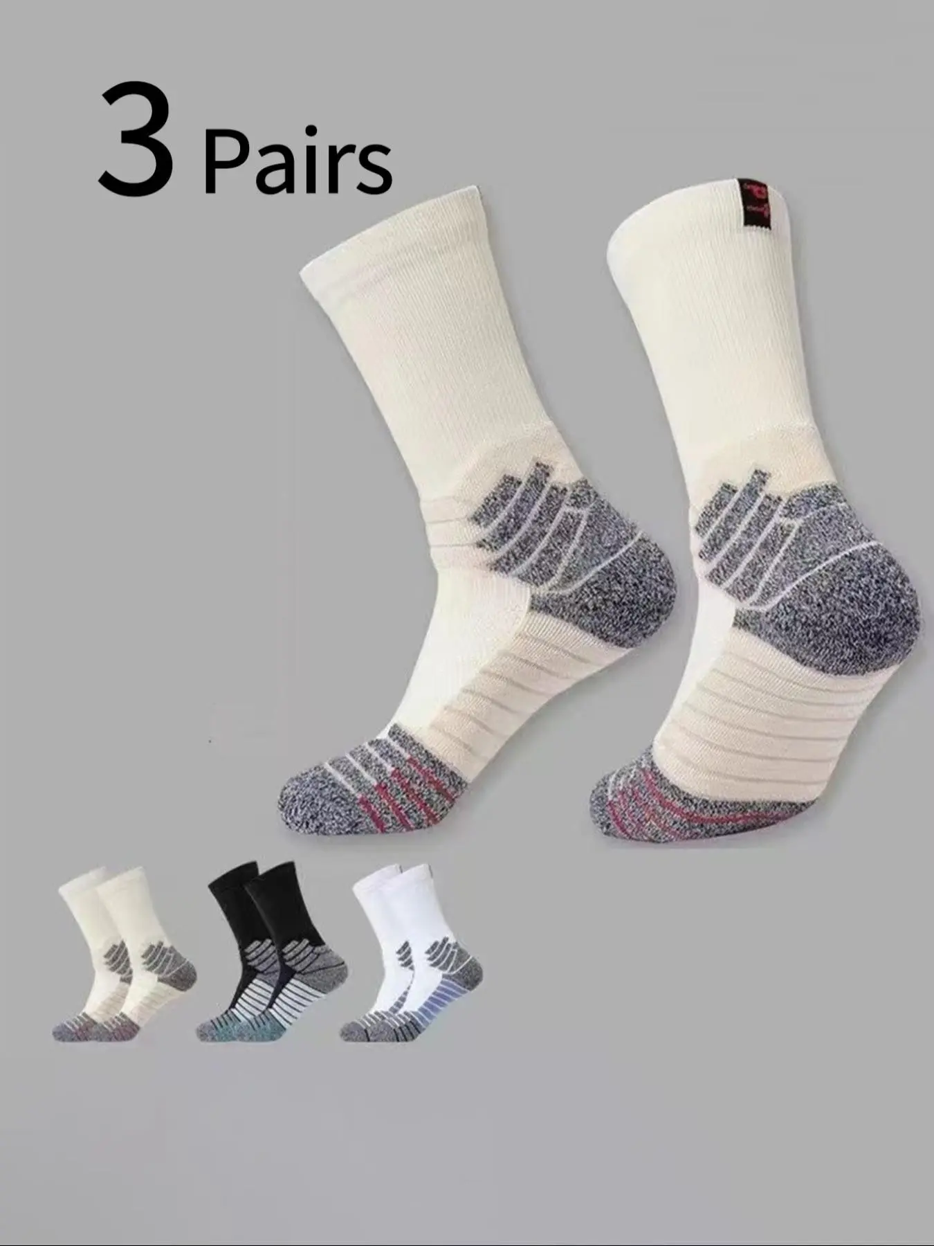 Men's Professional Basketball Socks, 3 Pairs, Anti-Slip High Top, Moisture-Wicking, Breathable, Running Socks, Youth Elite Long Cuff