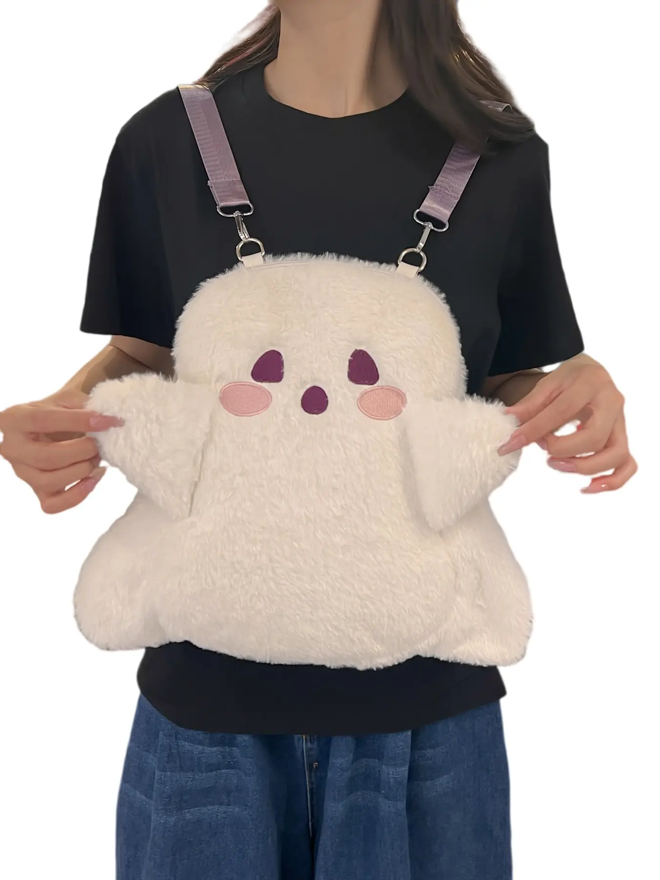 Creative Plush Ghost Backpack, Halloween Fun Bag, Cute Women's Backpack, Lightweight Commuter Casual Travel Bag, Detachable Strap, Convertible Shoulder Bag, Fluffy Backpack, Birthday Gift