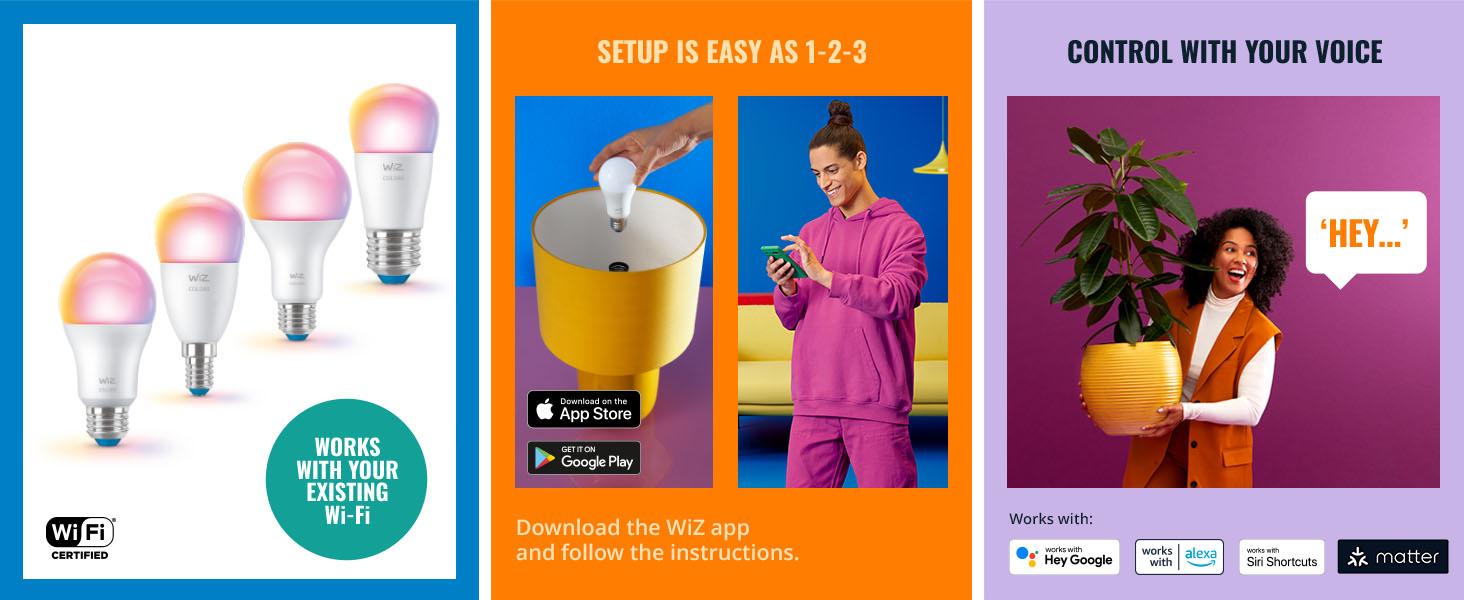 WiZ Connected Smart Light Bulbs, 2-Pack, Color A19 60W 800LM E26 Indoor LED Lights, Smart Bulbs with Motion Detection, Control with Voice or App