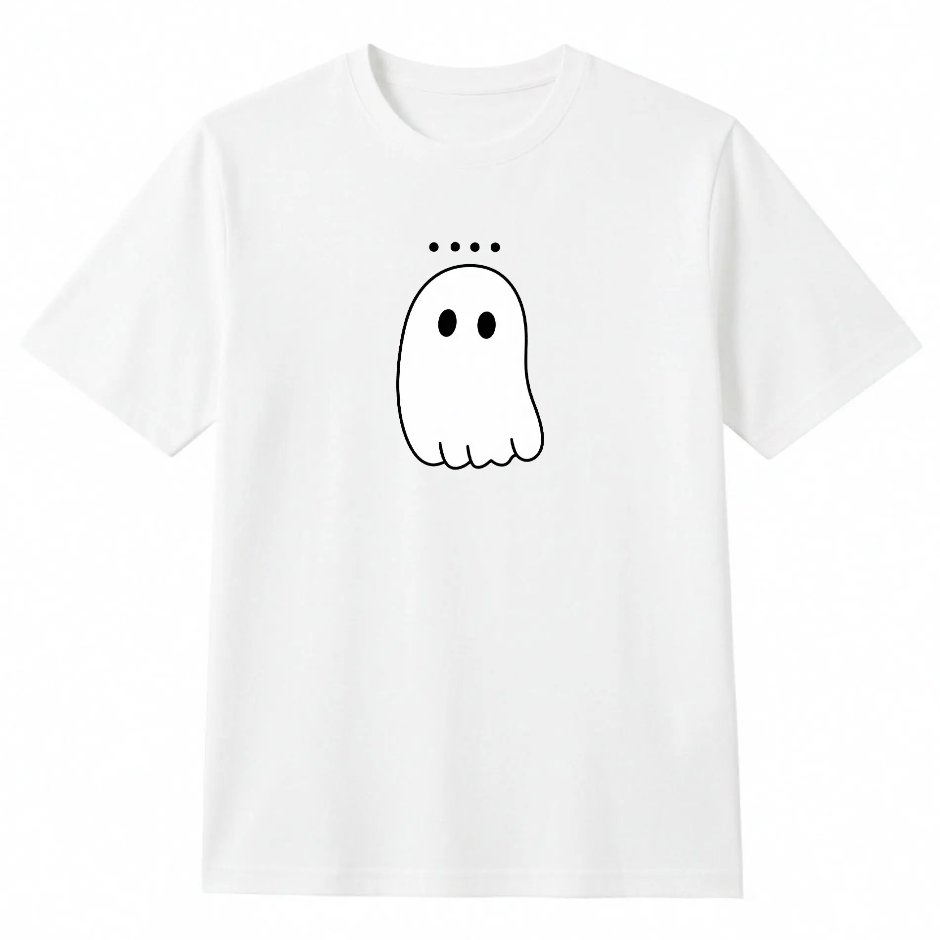 T-Shirt Featuring a Halloween Ghost Print, a Cozy Short-Sleeve Casual Top for Men And Women