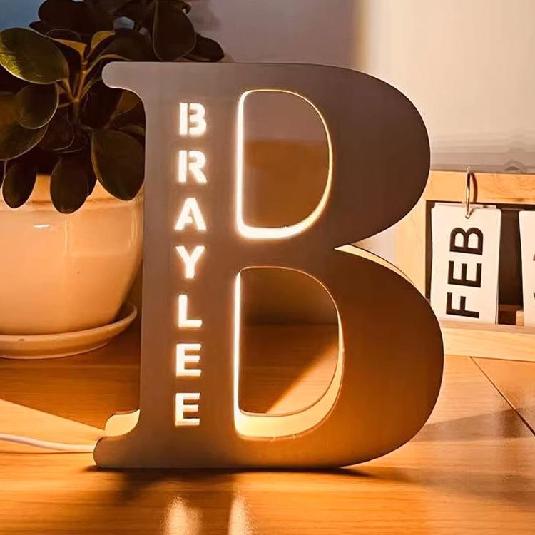 Custom Wooden LED Letter Lights, Personalized Name Night Light, Engraved Wood Wall Decor Lamp for Home & Gifts Custom Wooden LED Letter Lights, Personalized Name Night Light, Engraved Wood Wall Decor Lamp for Home & Gifts