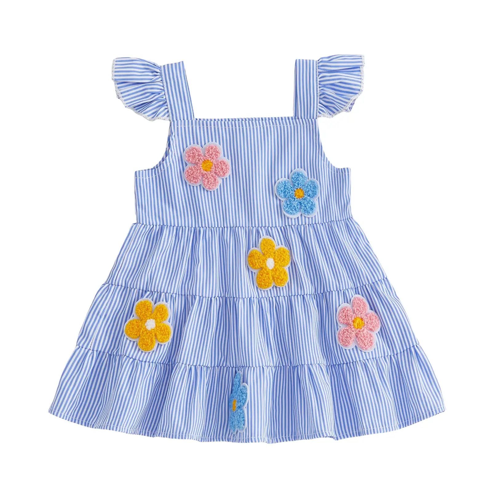 Kids Toddler Baby Girls Casual Crocheted Flowers Striped Dress Princess Sleeveless Beach Butterfly Sundress