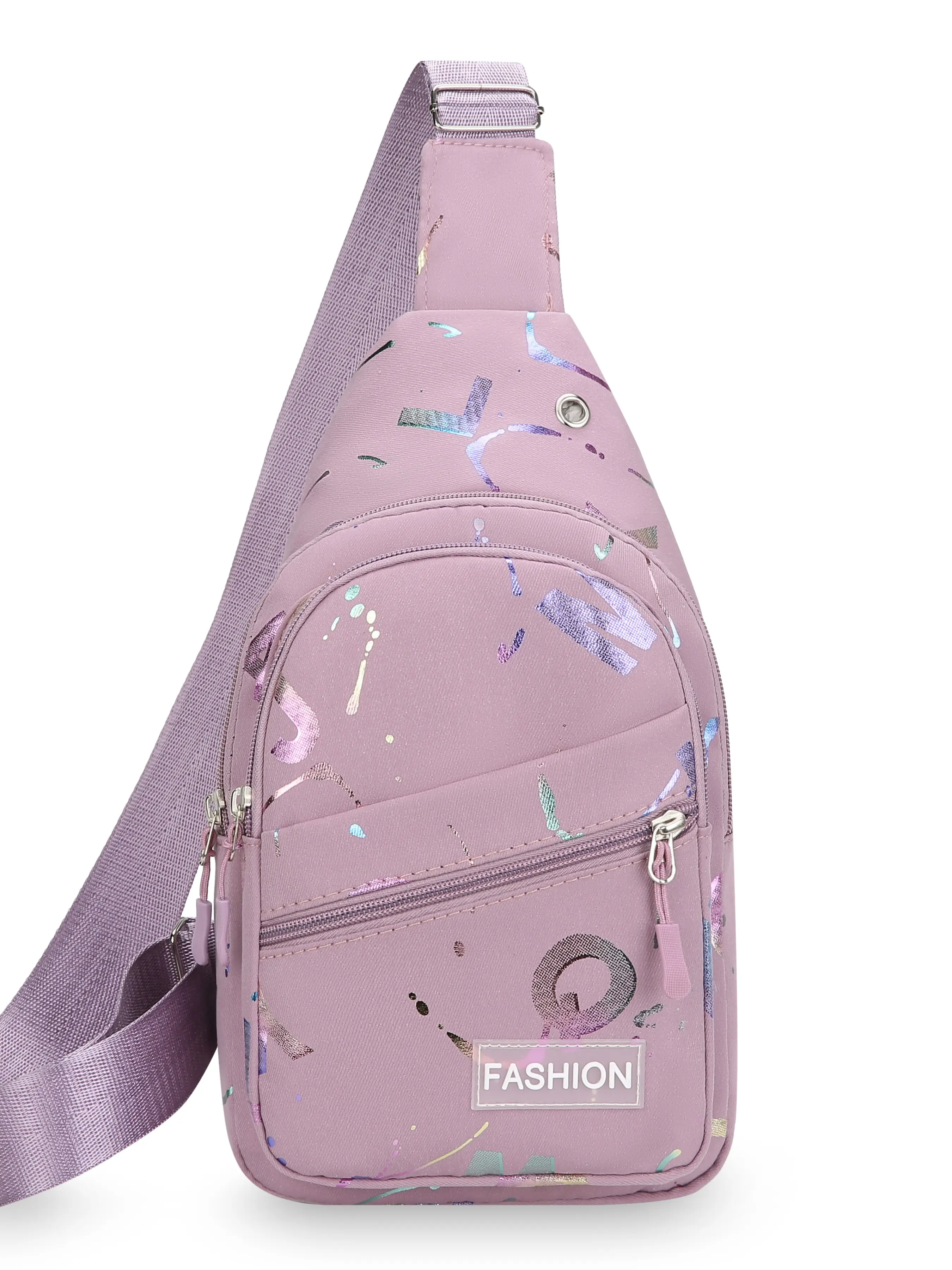 Letter Print Chest Bag, Street Style Graffiti Fashion, Multiple Zippers, Adjustable Strap, Waterproof Crossbody Backpack for Women